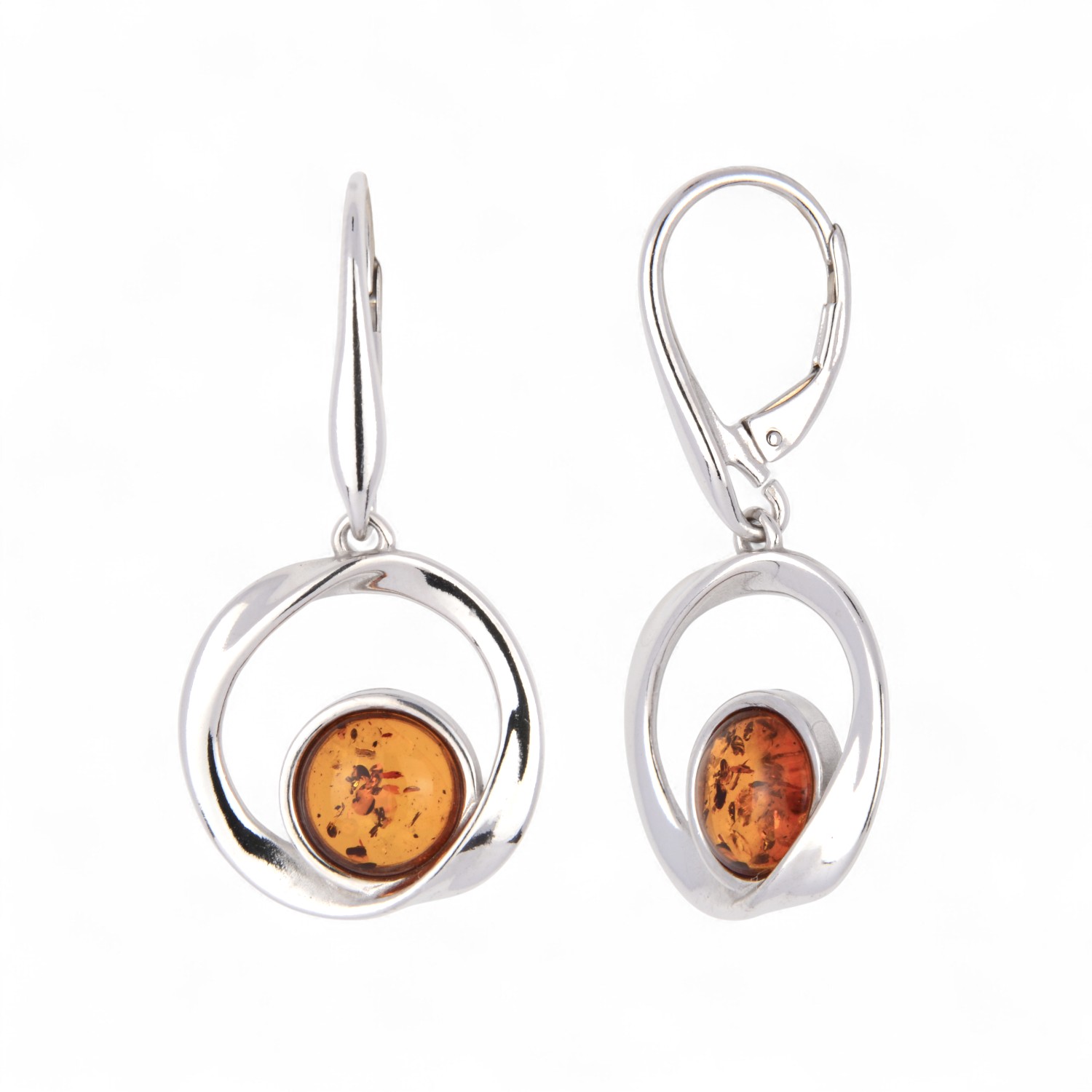 Schmidt Ohrhänger aus 925 Silber mit Bernstein für Damen, 34x17mm, eleganter Ohrschmuck in Silber und Braun