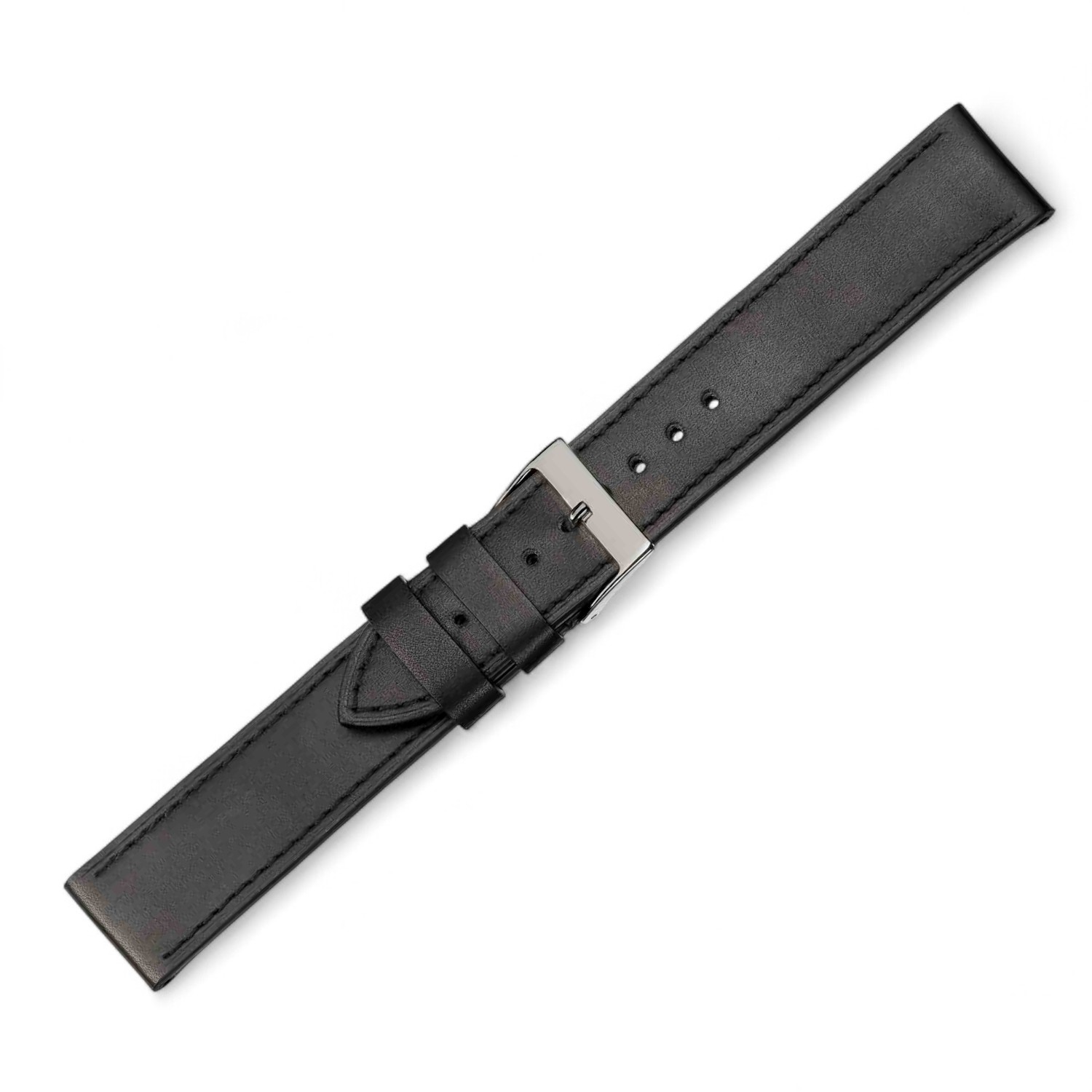 Schmidt Siena Uhrenarmband aus schwarzem Leder für Damen, Herren und Kinder, 20mm breit, silberne Schließe