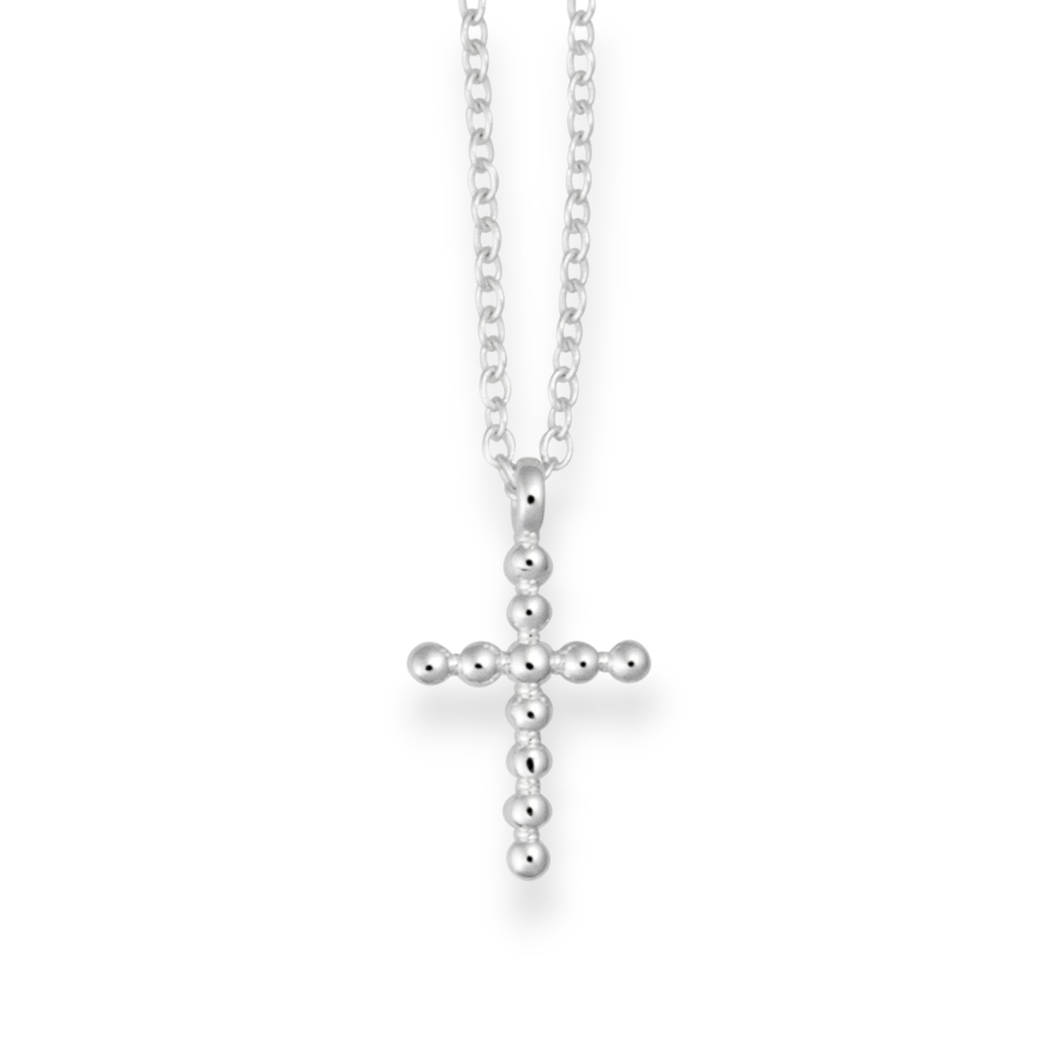 Quinn Damen Kette mit Kreuz-Anhänger, 925 Silber, silberfarben, Kugelmuster, 42/45 cm