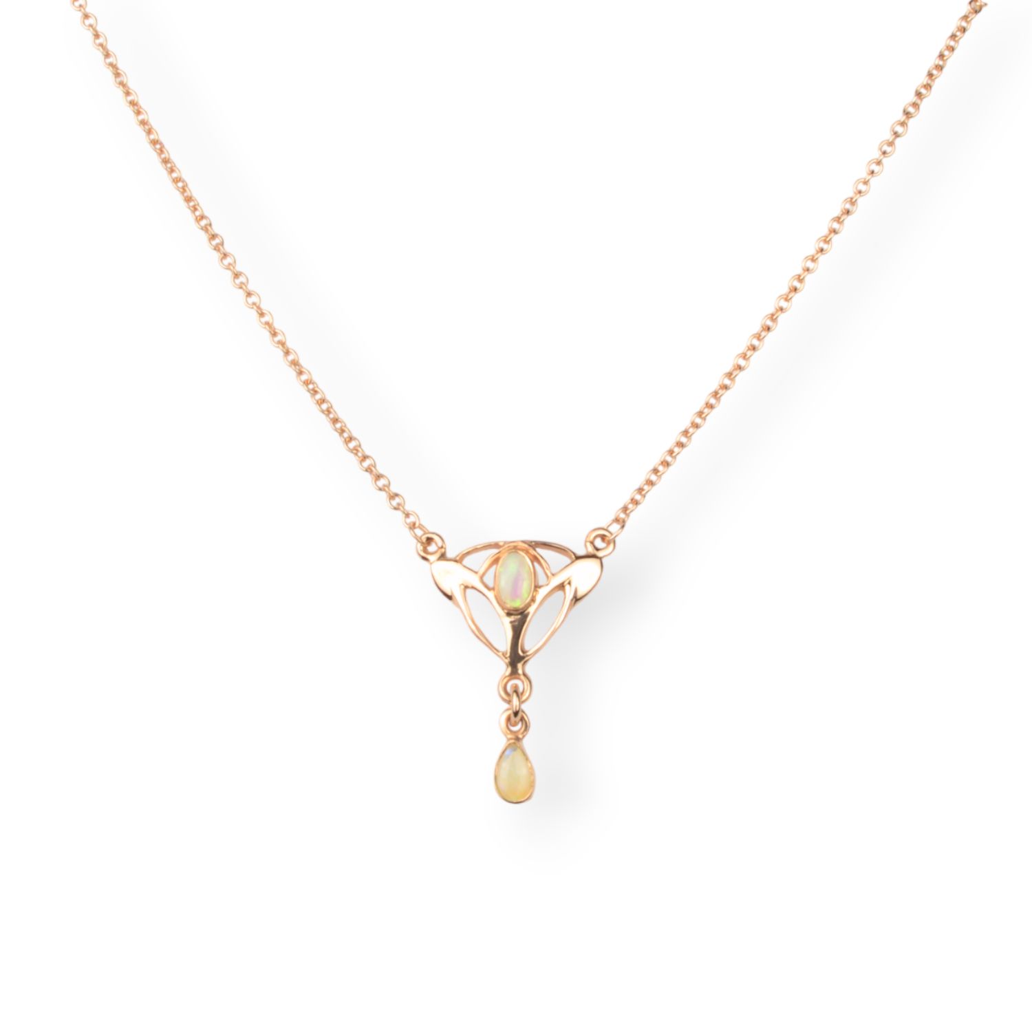 Schmidt Collier Jugendstil Damen Kette aus rosévergoldetem Silber mit Opal, 45-47cm, rot/roségoldfarben
