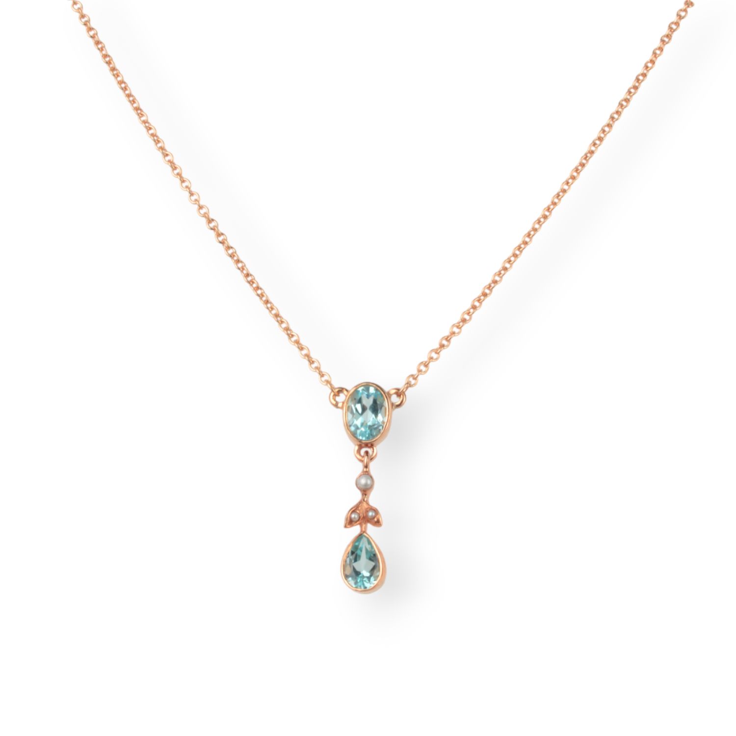 Schmidt Collier Damen aus rosévergoldetem Silber mit Blautopas und Süsswasser-Perlen, 44-46 cm