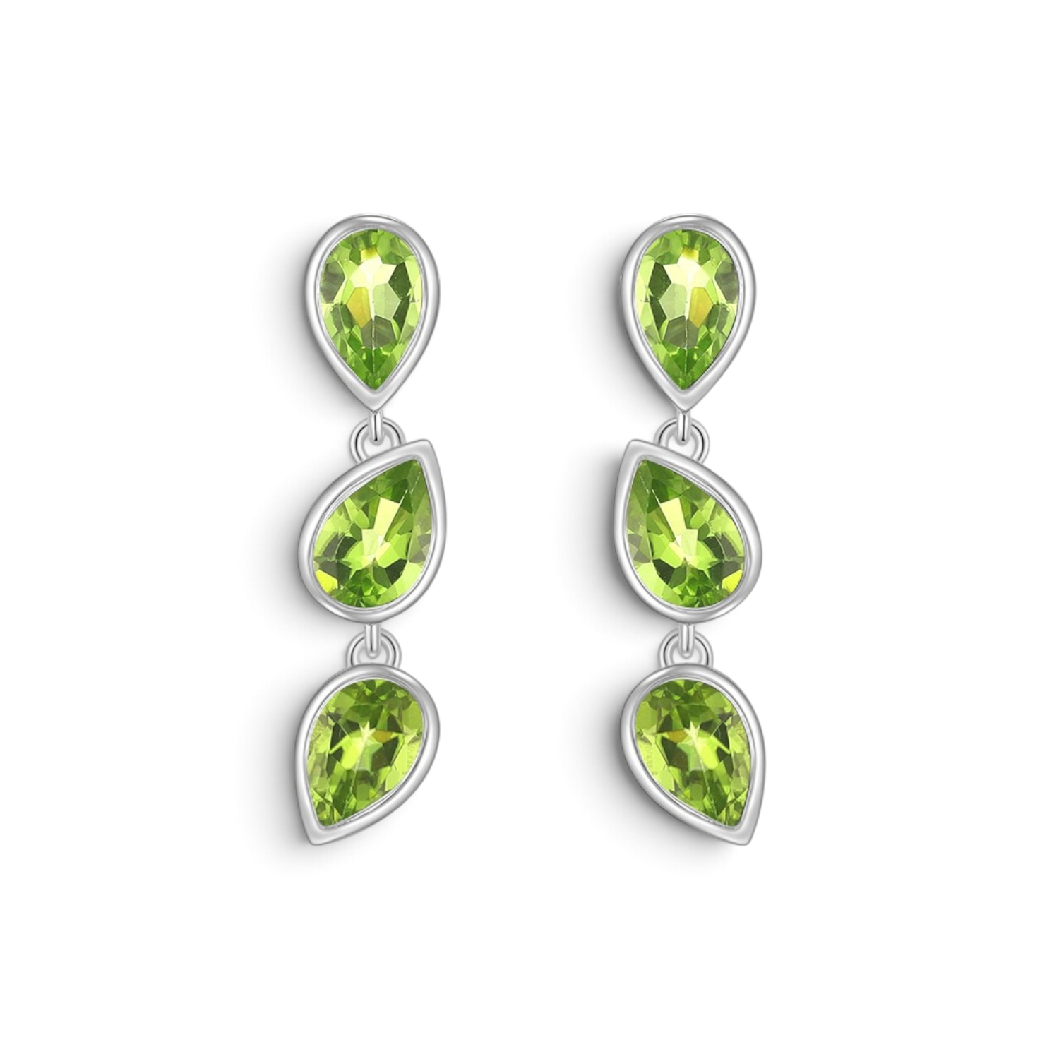 Quinn Ohrhänger mit Peridot – 925 Silber, 3 grüne Tropfen, 25 mm, Damen-Ohrschmuck