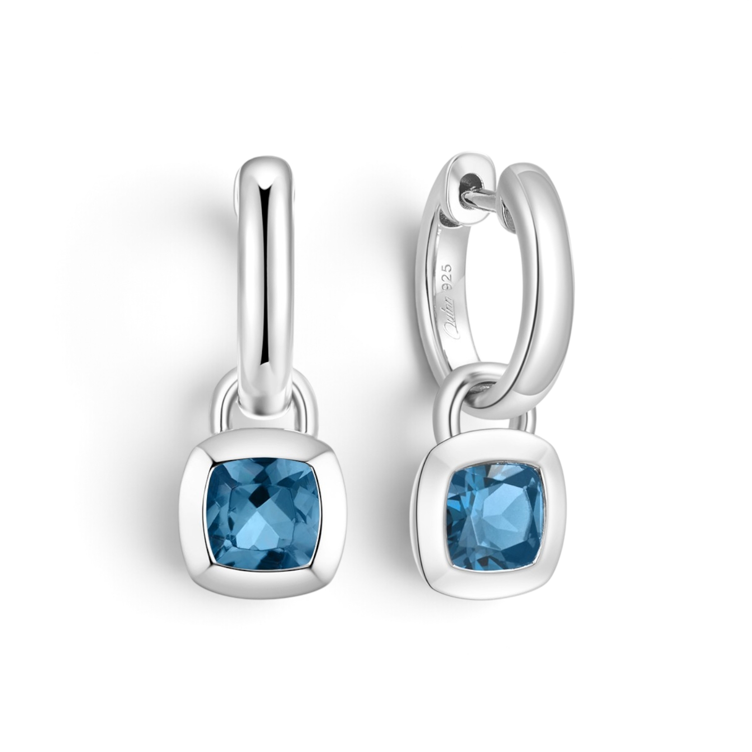 Quinn Creolen mit Einhänger Damen – 925 Silber mit London Blue Topas, Ø 13,5 mm