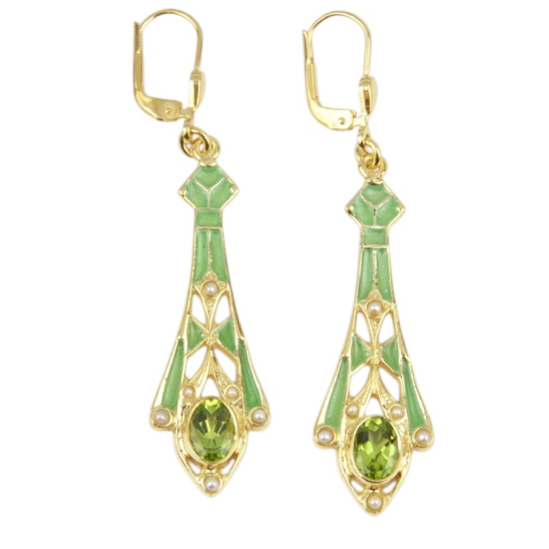 Schmidt Goldfarbene Ohrringe mit Akoya-Perlen und Peridot für Damen – Eleganter Ohrschmuck in Grün