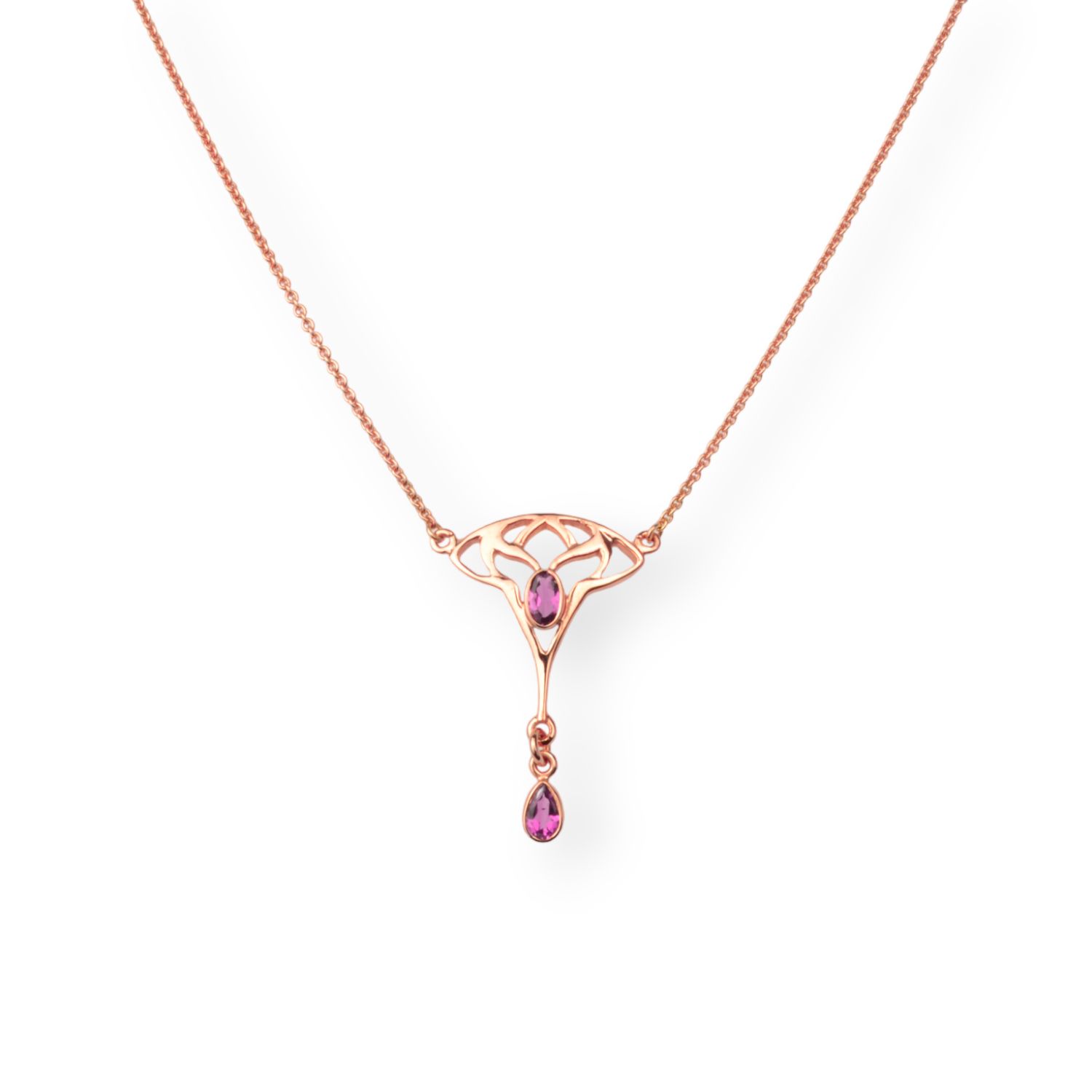 Schmidt Collier Jugendstil in Roségold mit rosa Turmalin für Damen, 45/47cm, 585 Gold, rot/roségoldfarben