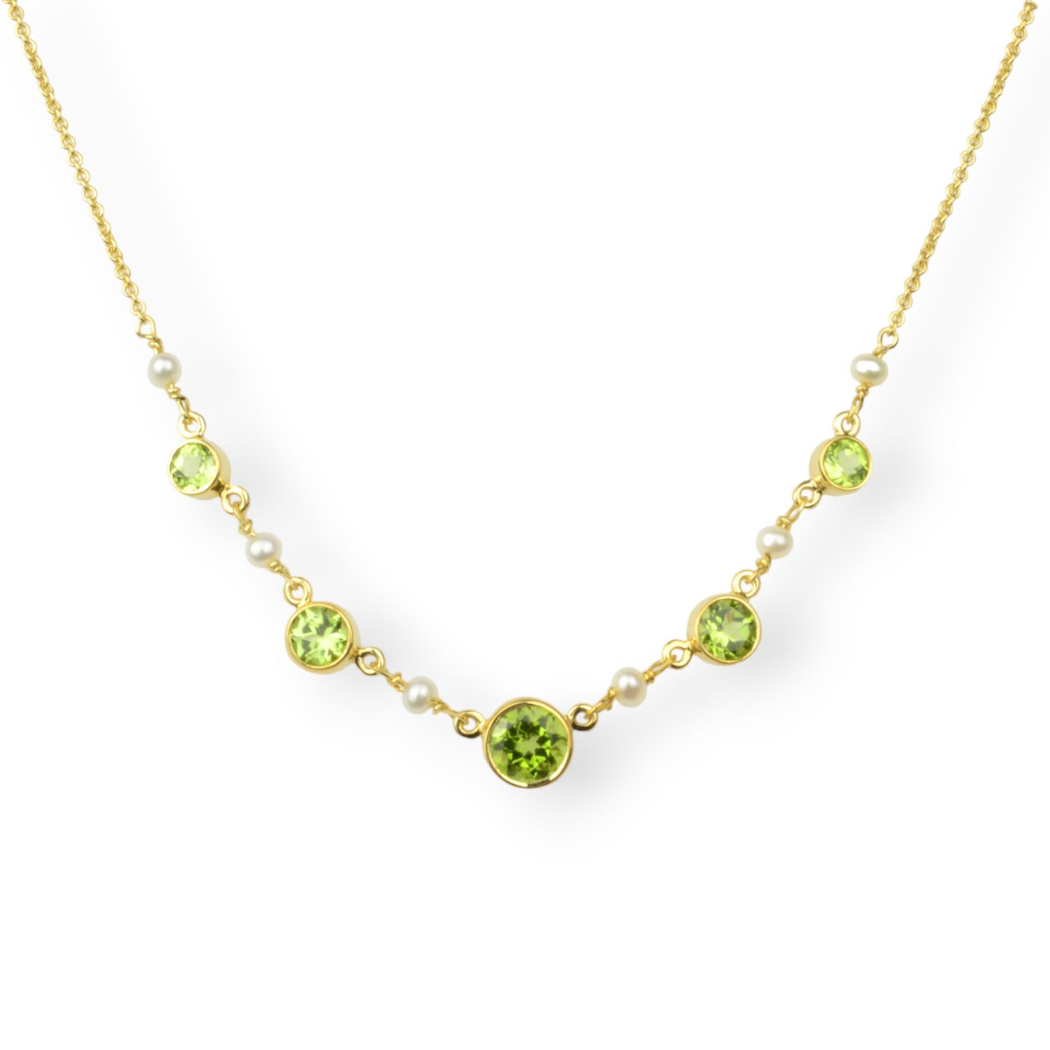 Schmidt Collier mit Süsswasser-Perlen und Peridot in 585 Gelbgold für Damen, 43/45 cm, goldfarben-grün-weiß