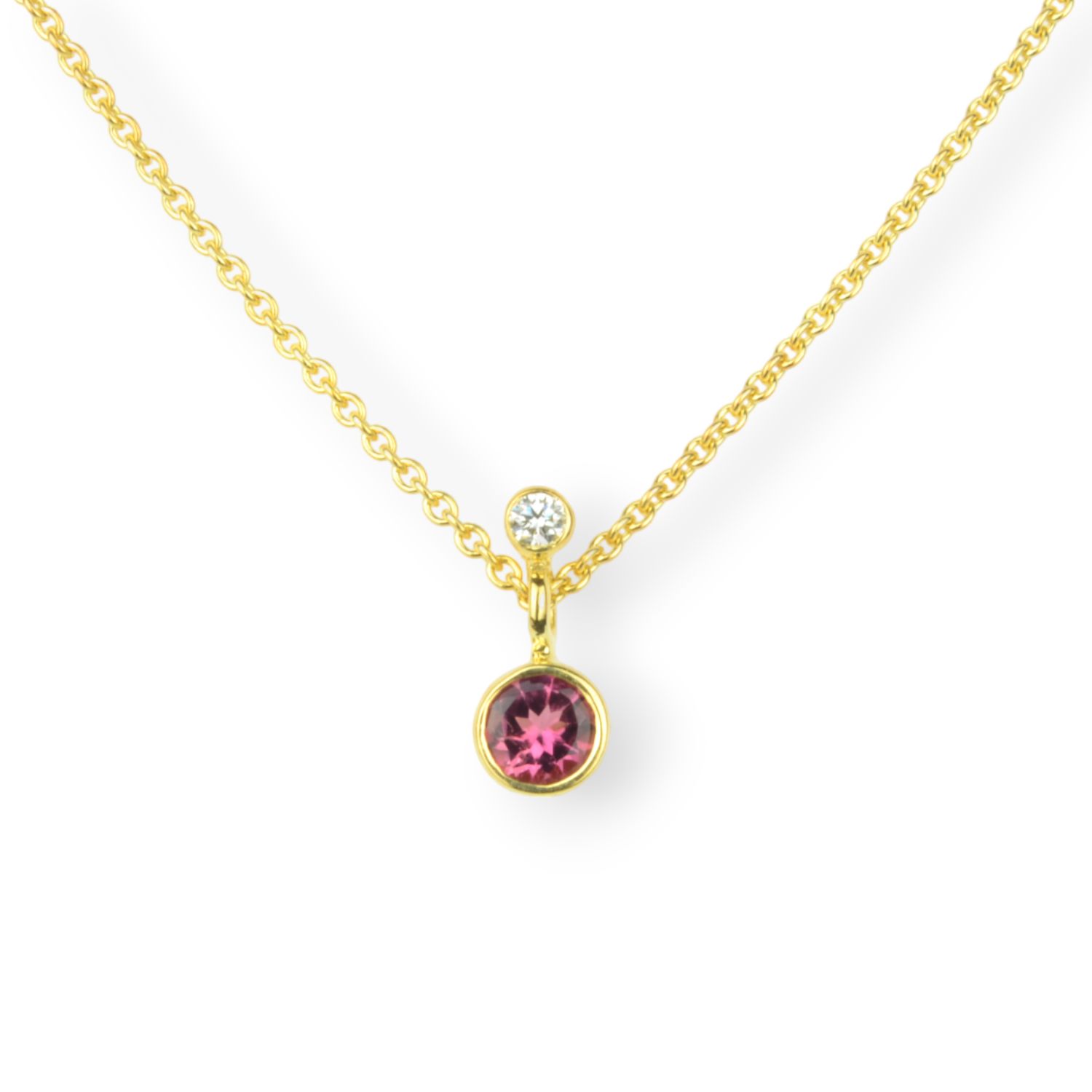 Schmidt Damen Kette mit Turmalin und Brillant in 585 Gelbgold, Anhänger 5x10mm, rosa und goldfarben