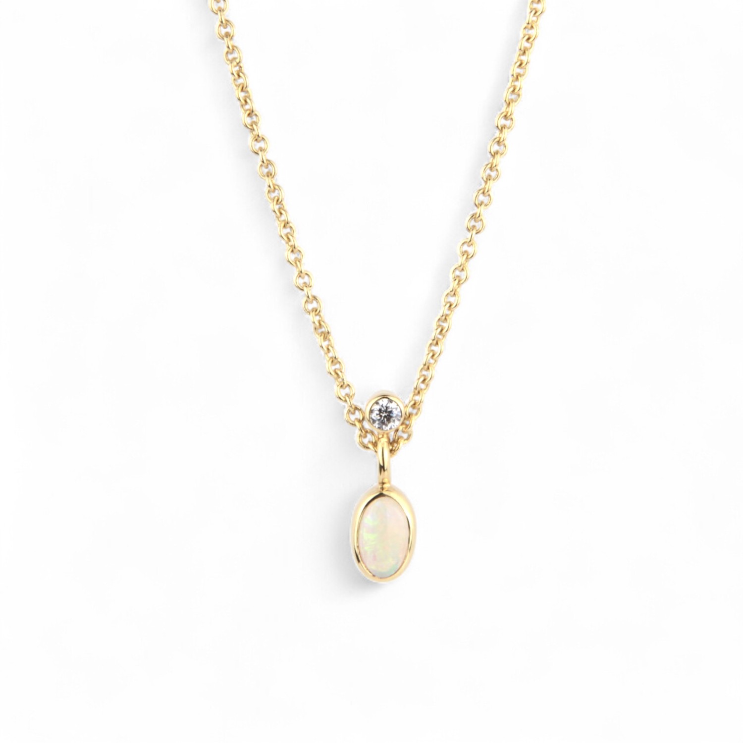 Schmidt Damen Kette mit Opal und Brillant-Anhänger in 585 Gelbgold, rosa, 5x10mm, 0,03 Carat