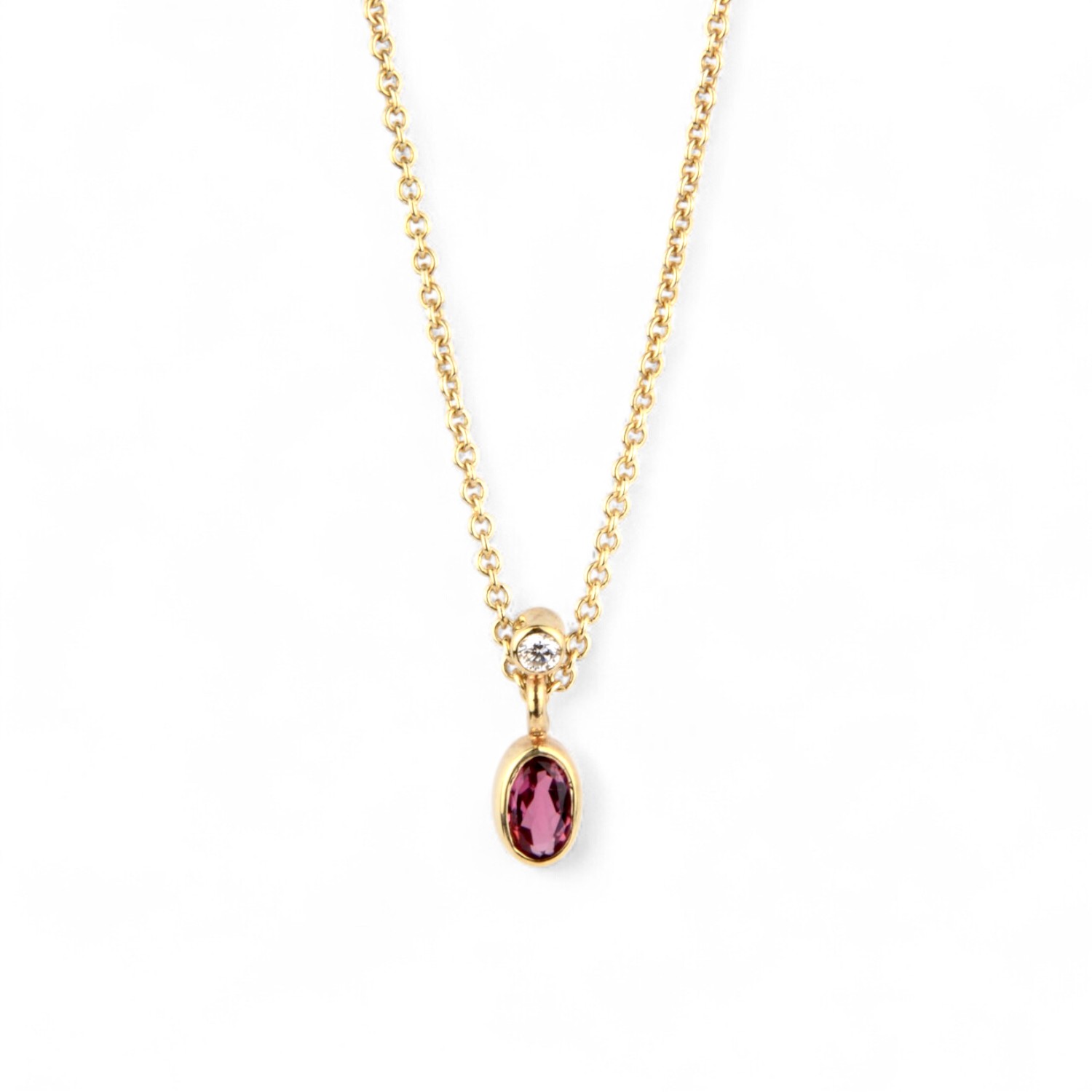 Schmidt Damen Kette mit Turmalin und Brillant in 585 Gelbgold, Anhänger 5x10mm, rosa und goldfarben