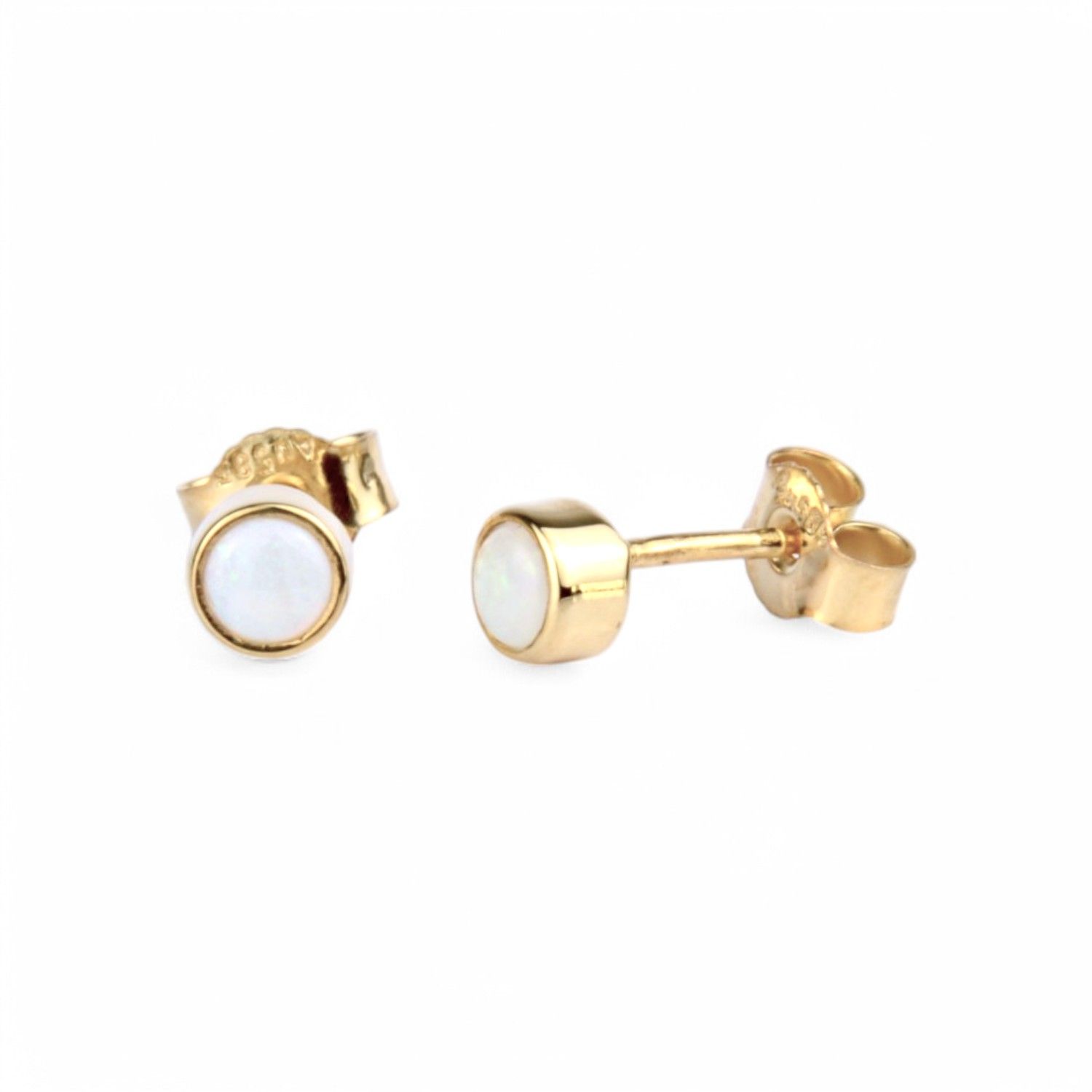 Schmidt Ohrstecker aus 585 Gold mit Opal für Damen, Ø 4,7mm, goldfarben-weiß, eleganter Ohrschmuck