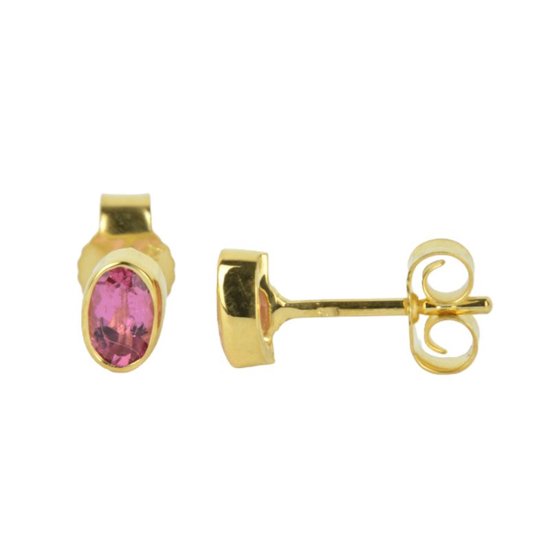 Schmidt Ohrstecker oval aus 585 Gold mit rosa Turmalin für Damen, ca. 4x6mm, eleganter Ohrschmuck