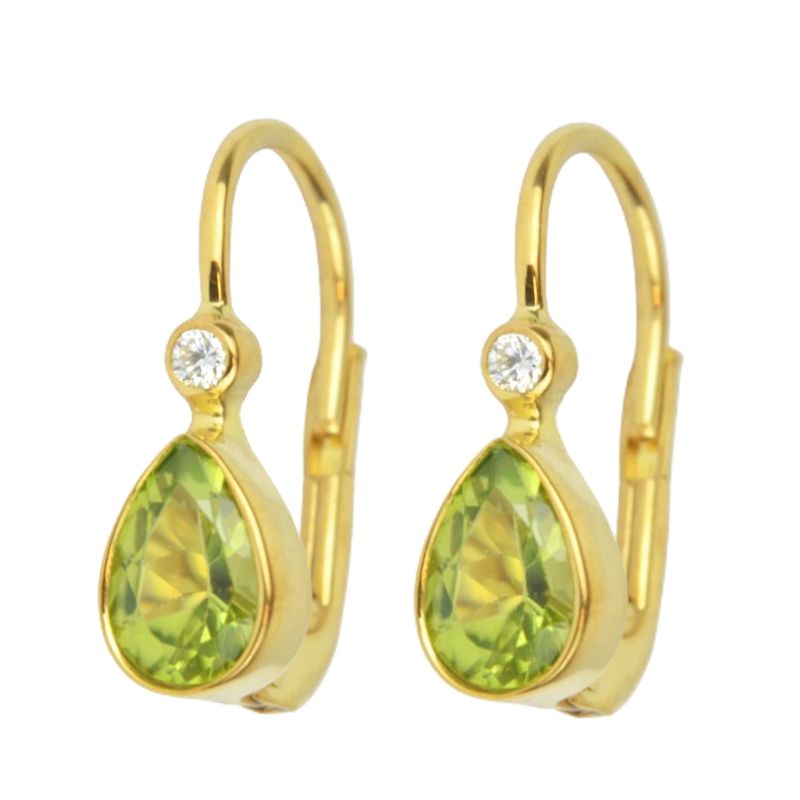 Schmidt Ohrhänger Damen aus 585 Gold mit Peridot-Tropfen und 2 Brillanten, ca. 5,5mm breit, gold-grün
