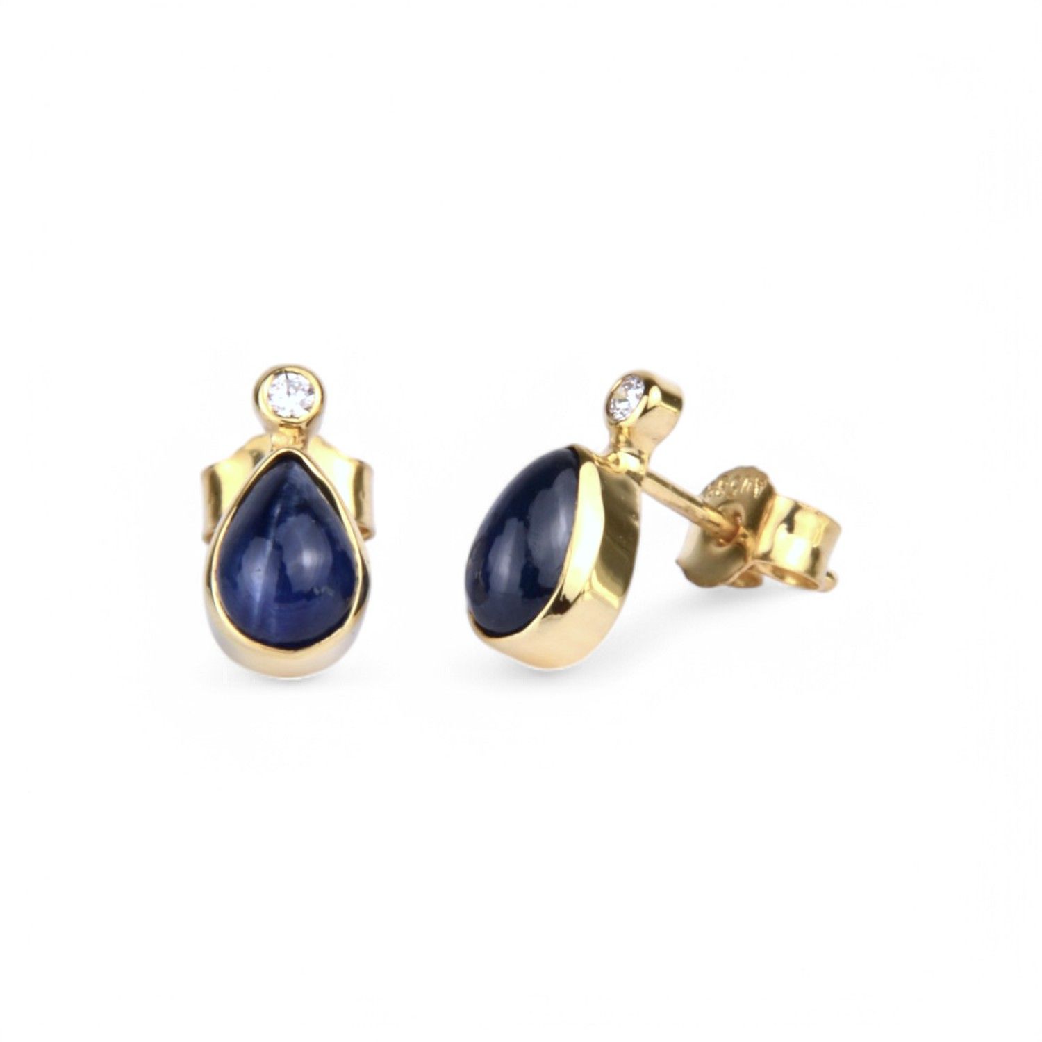 Schmidt Ohrstecker Damen aus 585 Gold mit Saphir Tropfen und 2 Brillanten, 11x5,7mm, gold-blau