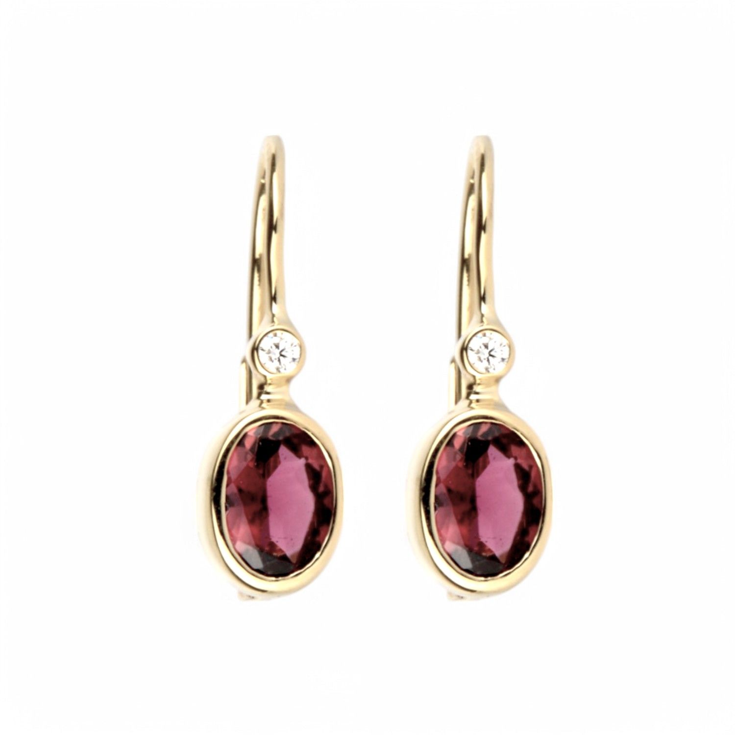 Schmidt Ohrhänger aus 585 Gold mit rosa Turmalin und 2 Brillanten, Damen Ohrschmuck, 19,7x6,4mm