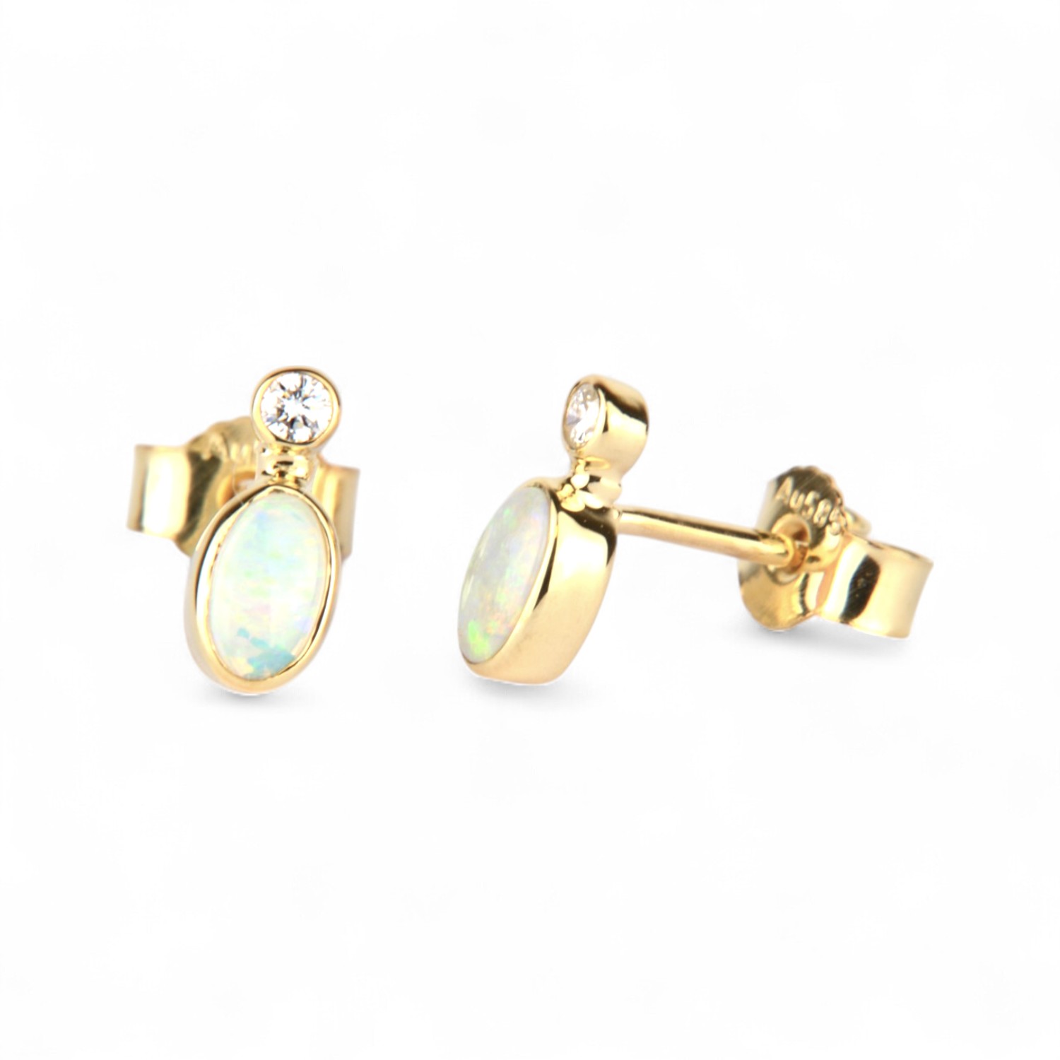 Schmidt Ohrstecker Damen aus 585 Gold mit Opal und 2 Brillanten, 9x3mm, goldfarben-weiß, feines Weiß