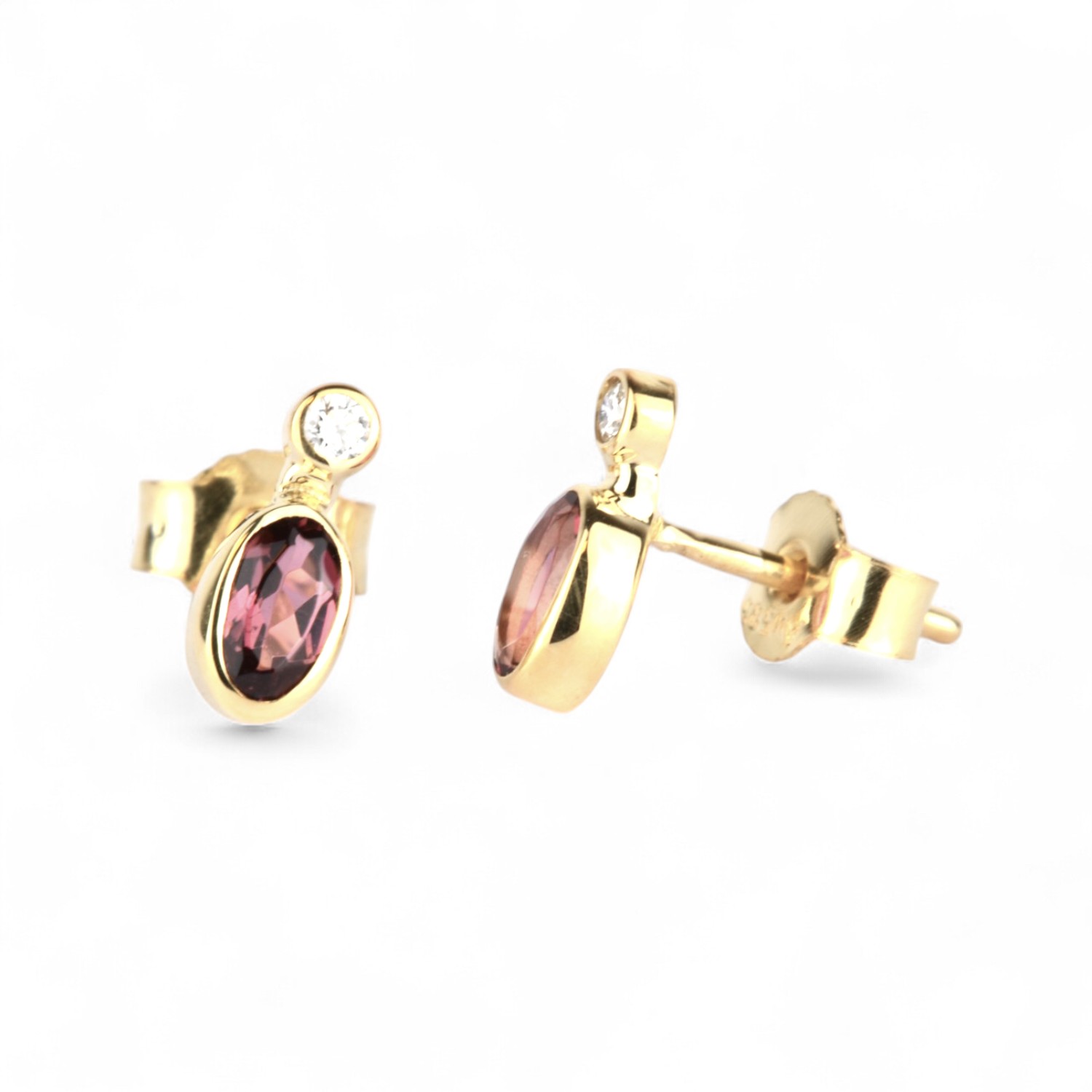 Schmidt Ohrstecker Damen 585 Gold mit rosa Turmalin und Brillant, 9x3mm, elegant und funkelnd