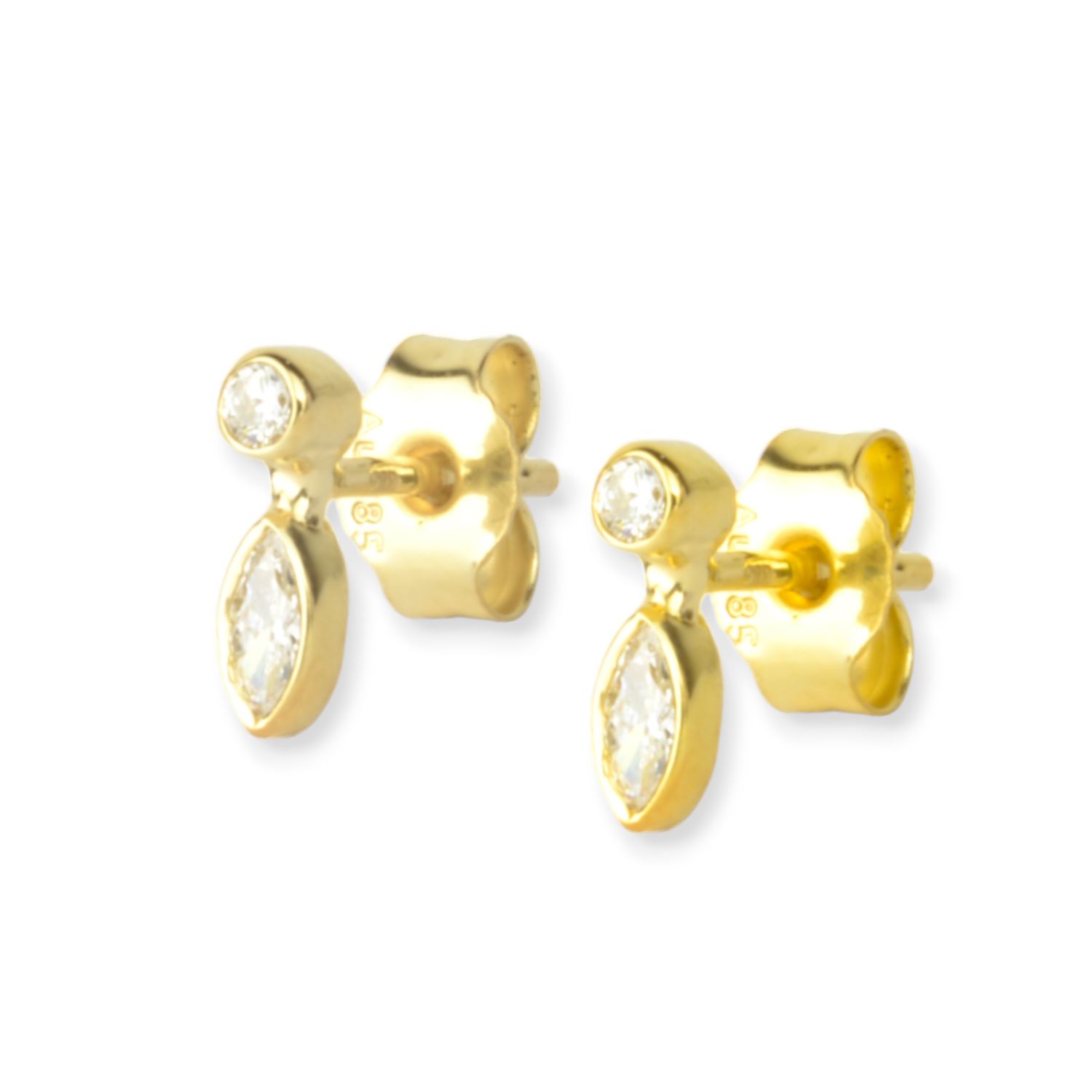 Schmidt Ohrstecker Damen Gelbgold mit Diamant Navette & Brillant, 0,18 ct, 585 Gold, 2,5x8mm