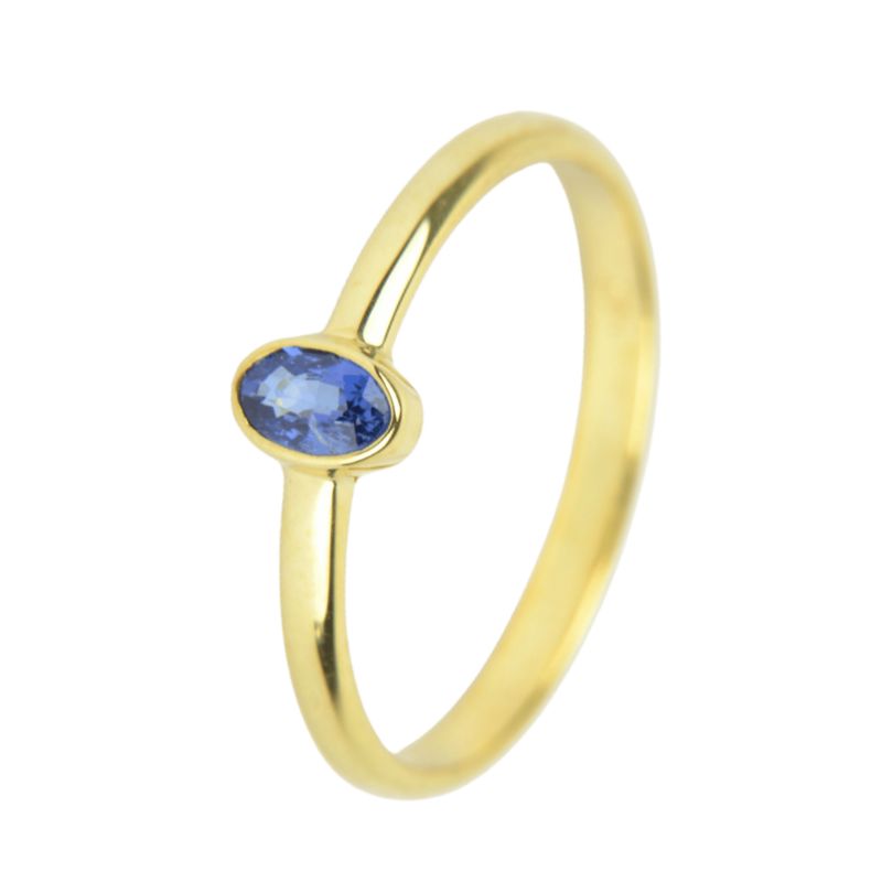 Schmidt Damenring aus 585 Gold mit blauem Saphir, Fassung 4x6mm, Größe 55, goldfarben