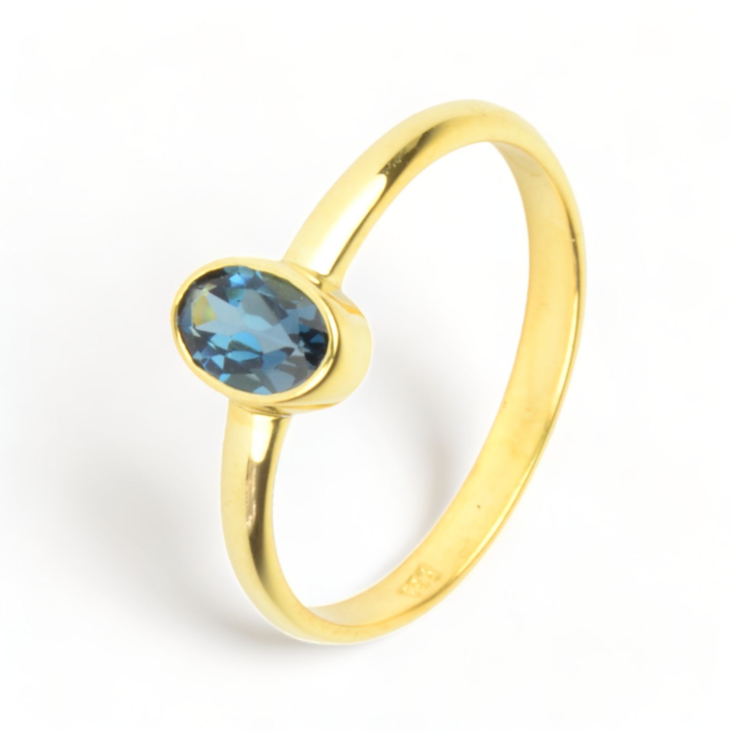 Schmidt Damenring aus 585 Gelbgold mit London Blue Topas, Ringgröße 54, elegantes Schmuckstück