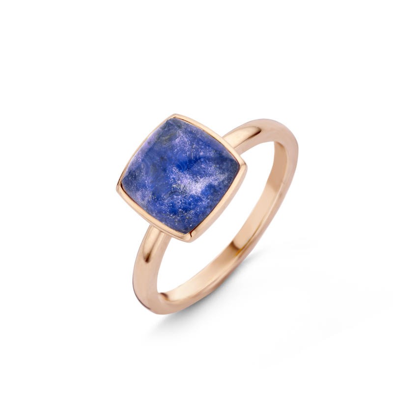 ONE MORE Damenring Sodalith blau in 750er Gold mit Bergkristall, Größe 54,5, roségoldfarbenes Design