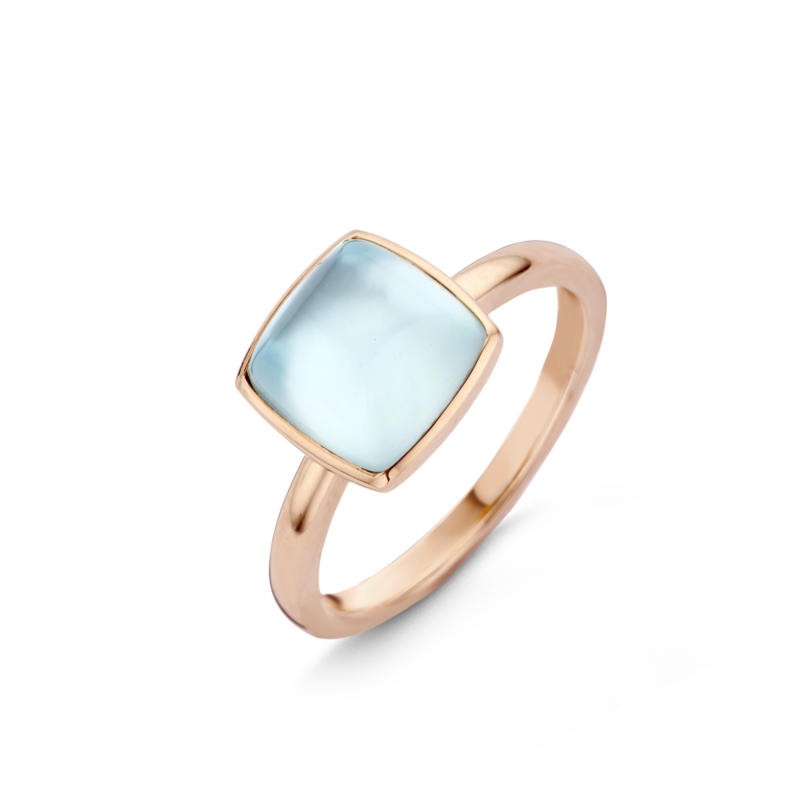 ONE MORE Damenring Topas Sky blau aus 750er Gold mit Bergkristall, Größe 54,5, roségoldfarben