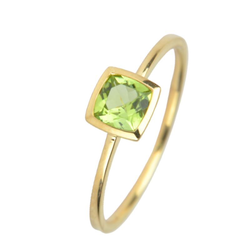 Schmidt Damenring aus 750 Gold mit grünem Peridot, 6x6mm, in goldfarben, Größe 54