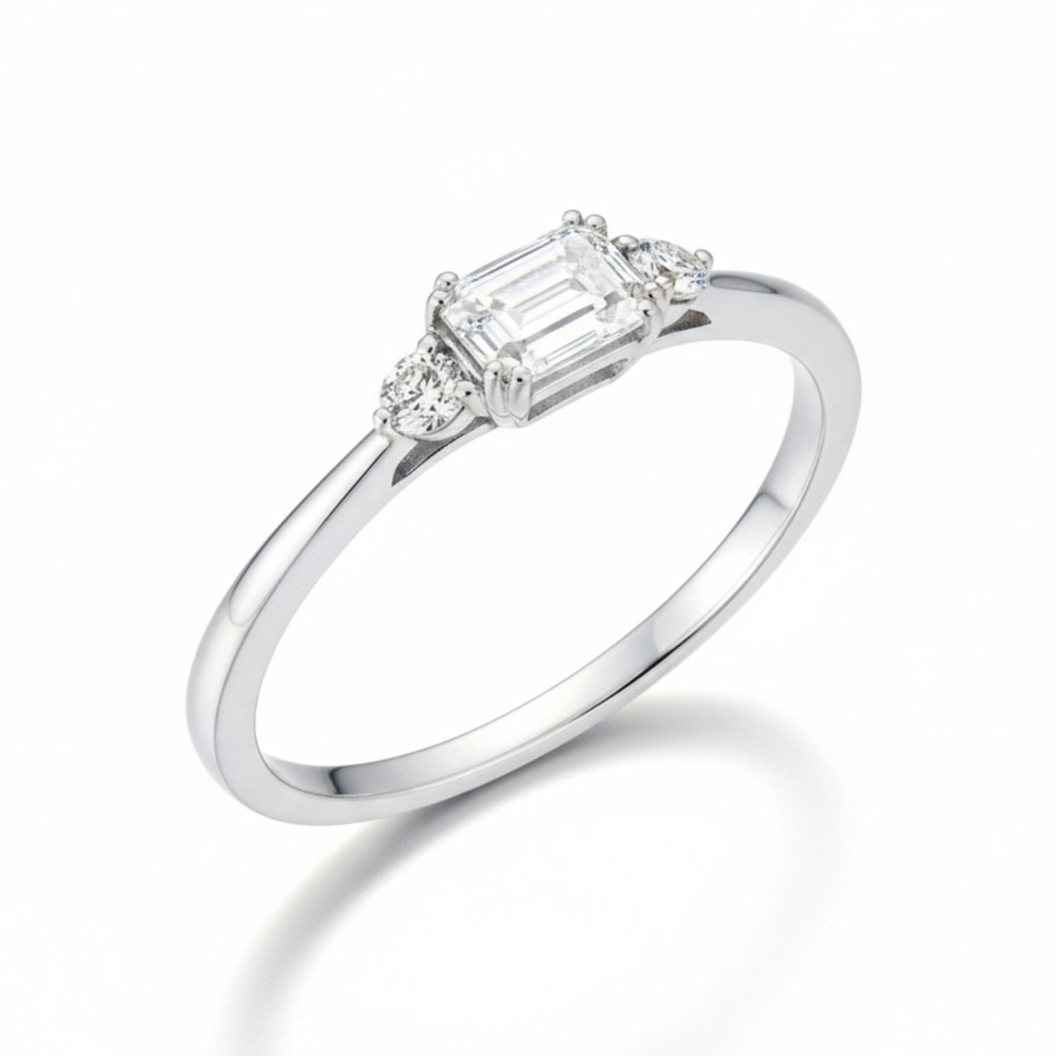 Schmidt Damen Verlobungsring aus 750 Weißgold mit 0,31 ct Emeraldschliff-Diamant in Silberfarben, Größe 53
