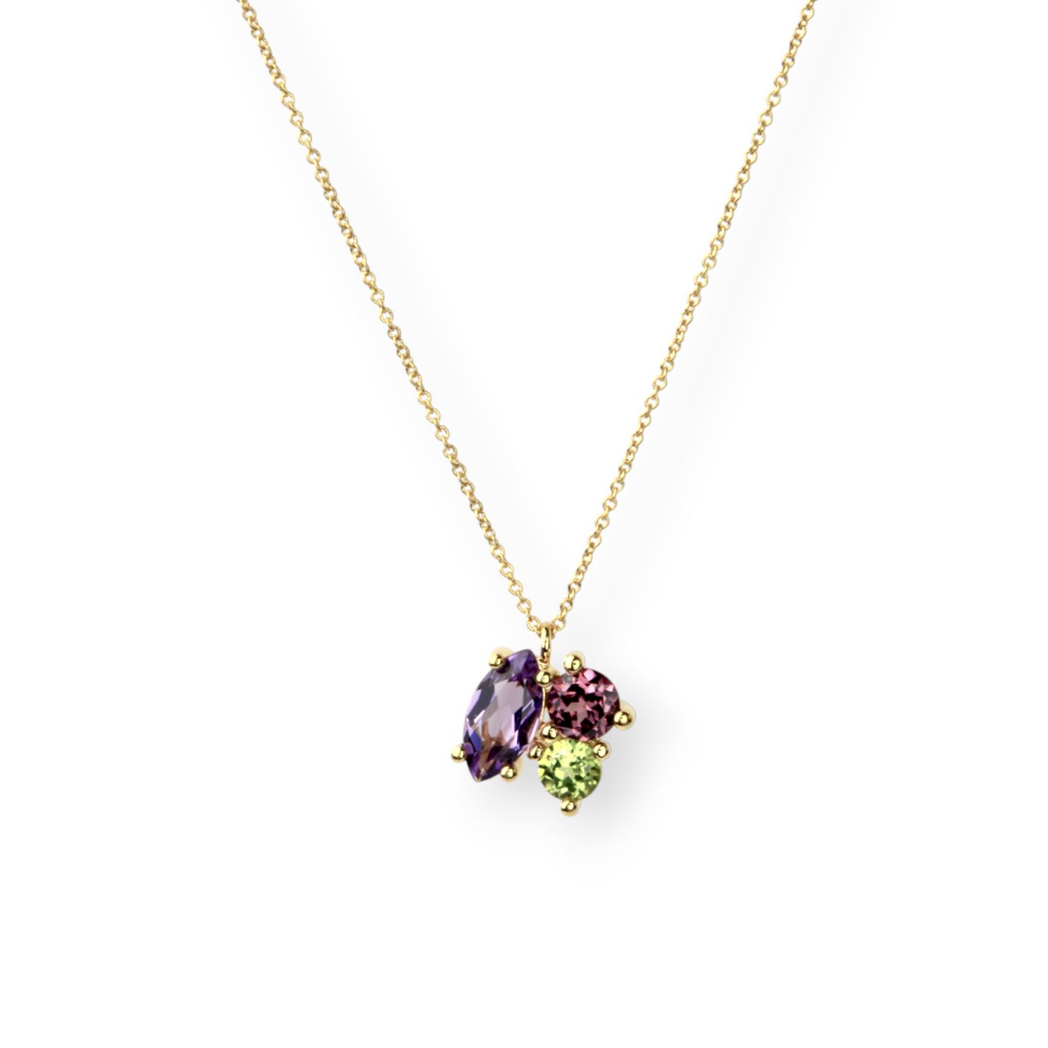 Schmidt Damen Halskette aus 750er Gold mit Amethyst, Peridot und Rhodonit, 42+3cm, goldfarben, violett, grün