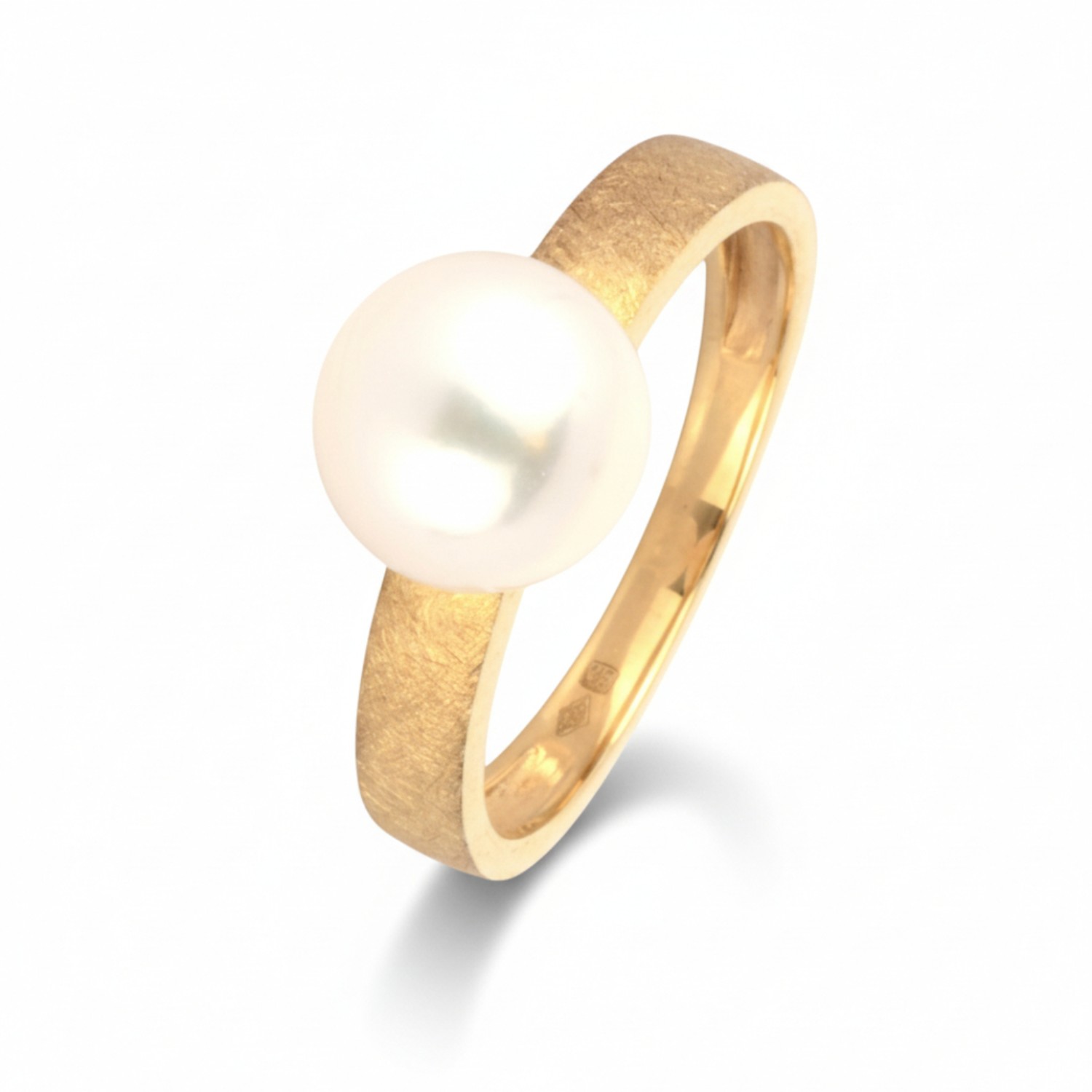 Schmidt Damenring aus 750er Gold mit 8,6mm Süßwasserperle in Gold und Weiß, Größe 55