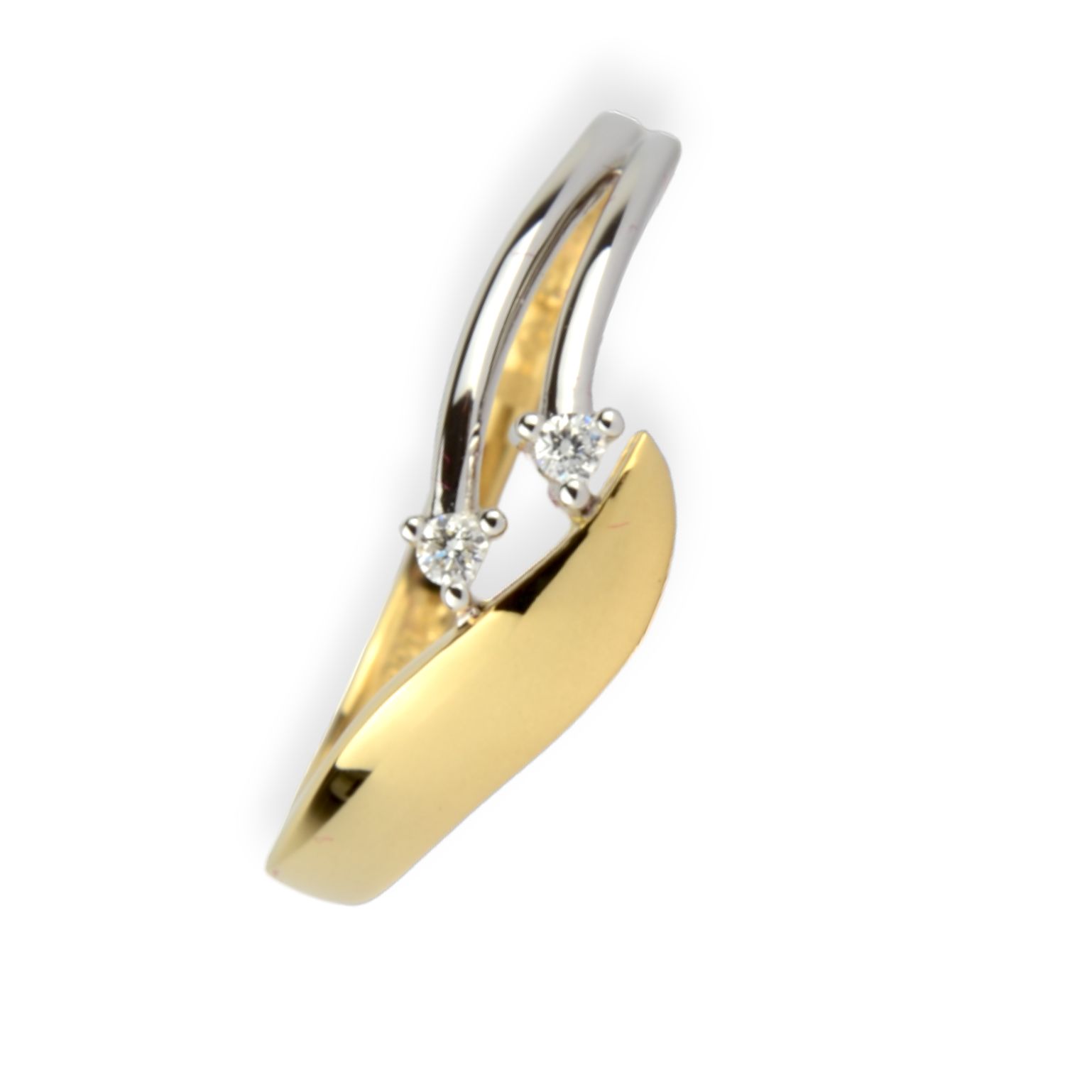 Schmidt Bicolor Ring 750 Gold, Silber, 2 Brillanten 0.035ct, Damen Größe 54