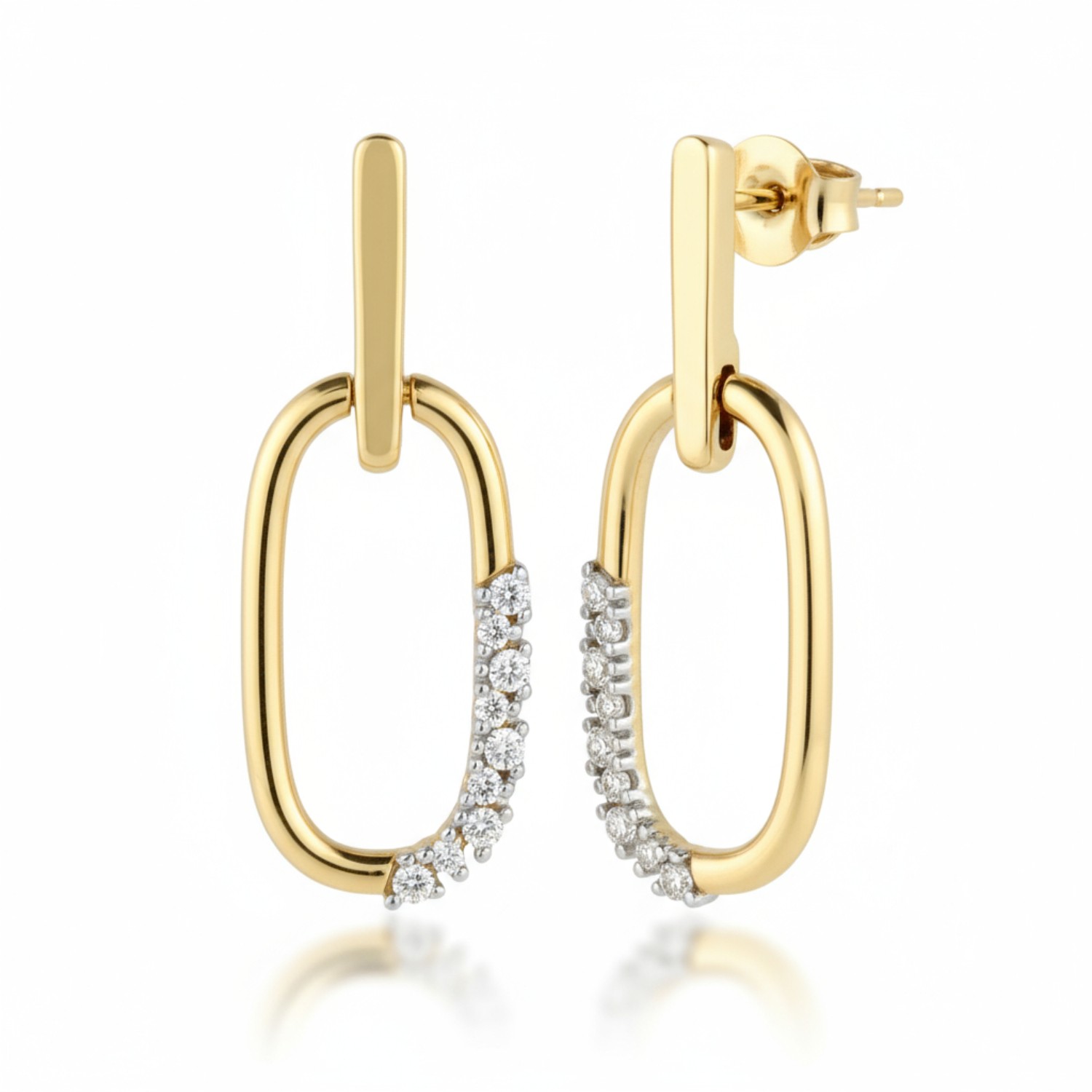 Schmidt Ohrstecker hängend oval aus 750 Gold mit 18 Brillanten 0.17ct für Damen, goldfarben