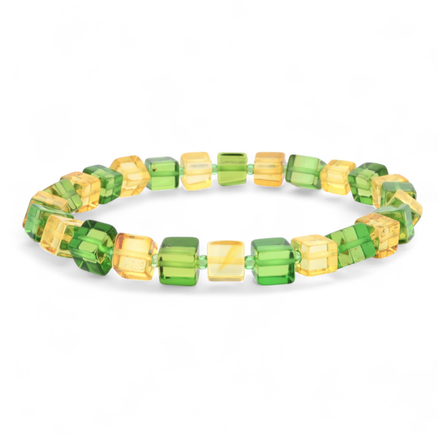 Schmidt Damen Armband mit grünem Bernstein, 6mm Armschmuck in gelb, eleganter Naturstein-Schmuck