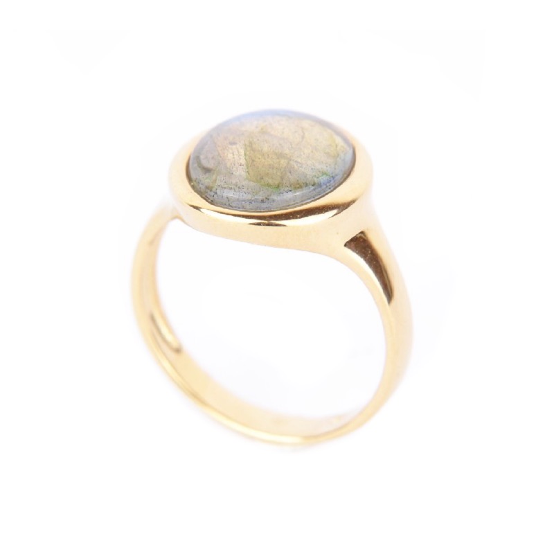 Schmidt Damenring, 925 Silber vergoldet, Labradorit, Ringgröße 55, gold-braun
