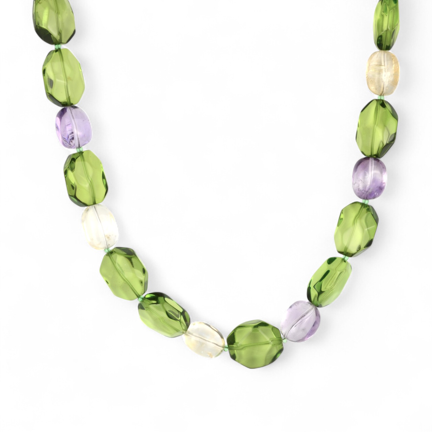 Schmidt Damenkette mit Karibischem Bernstein und Ametrin, 60 cm, 925 vergoldet, grün-violett-goldfarben