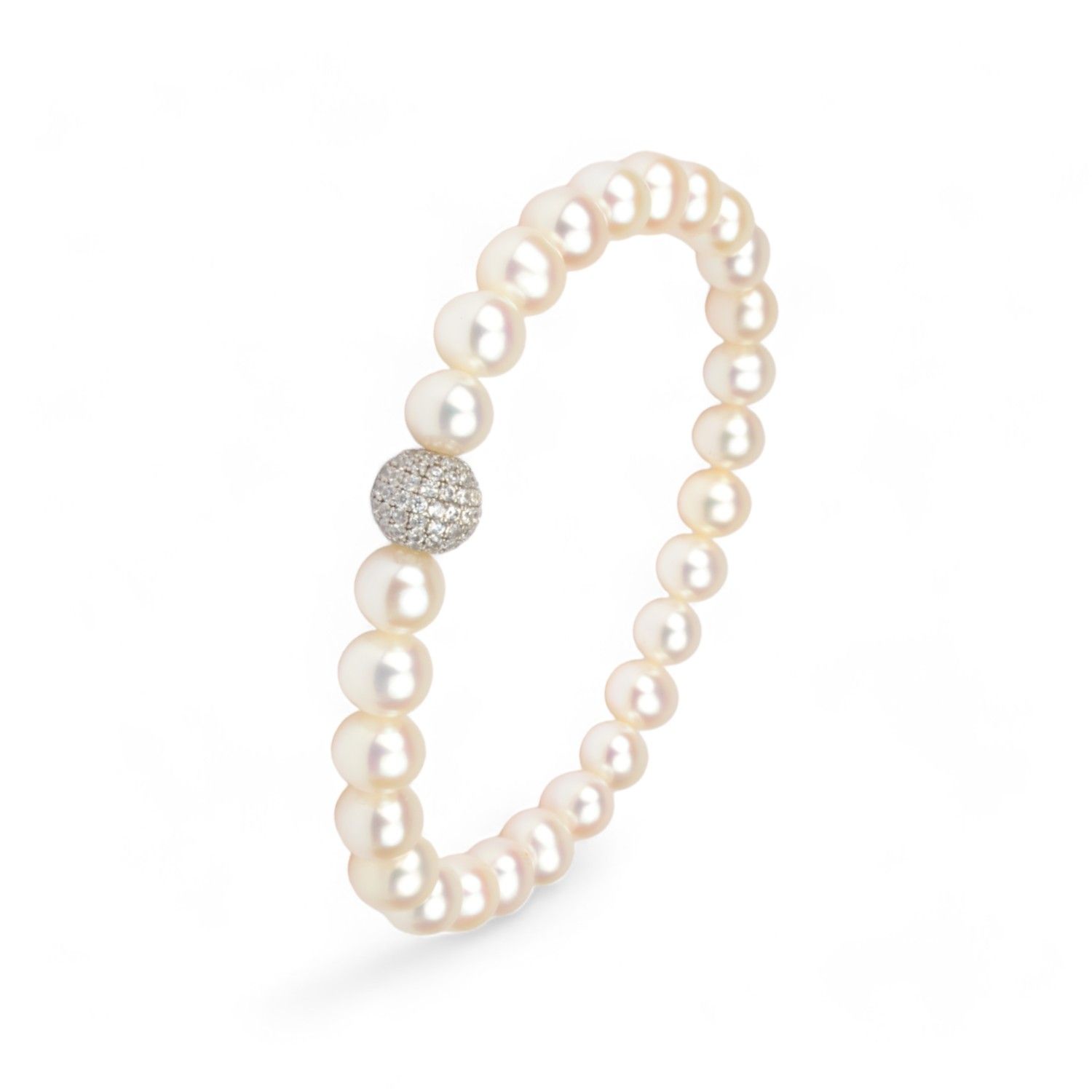 Schmidt Perlenarmband mit Glitzerkugel aus 925 Silber und Süsswasser-Perlen, 19cm für Damen, weiß