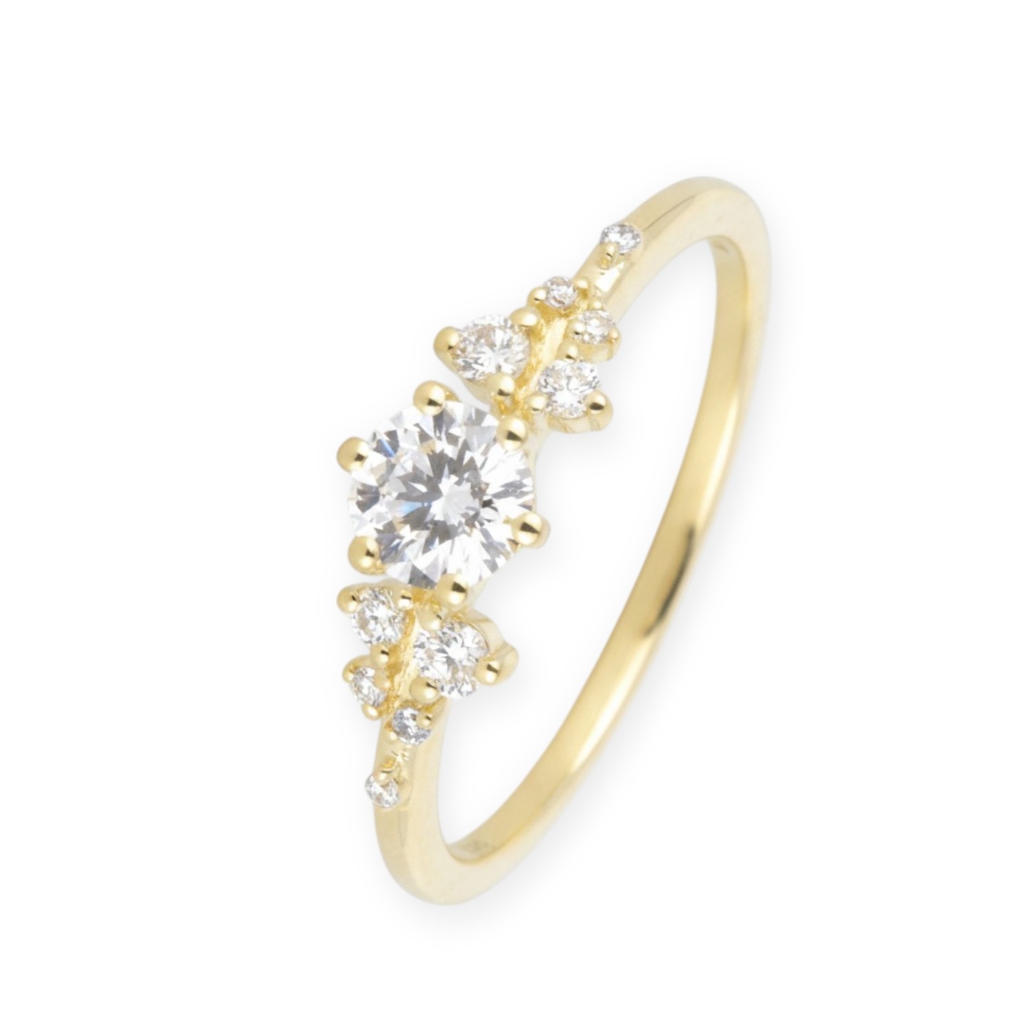Rubin Verlobungsring Damen 585 Gold mit 10 Lab Grown Diamanten 0,11 ct Brillant, Größe 53