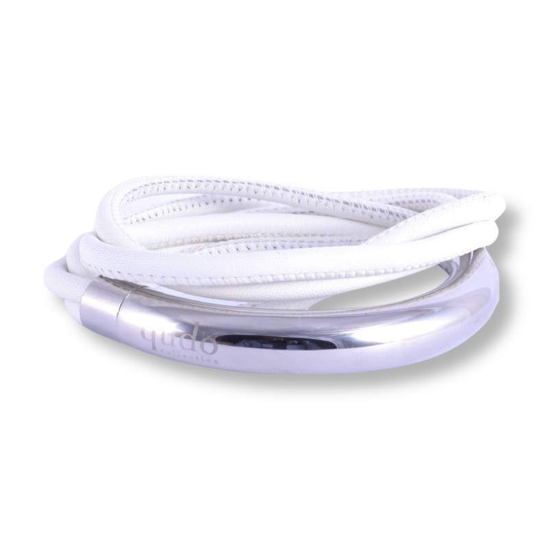 qudo Doppio big bianco Gr.M Damen Armschmuck, Edelstahl, silber und weiß, 41cm