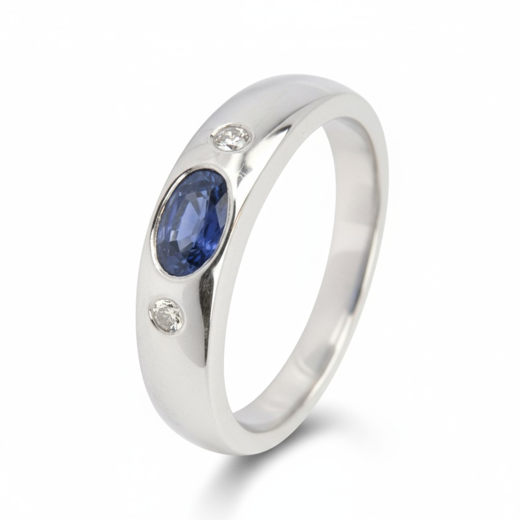 Schmidt Damen Bandring aus 333 Weißgold mit Saphir und Zirkonia, 5mm breit, silberfarben-blau, Ringgröße 55