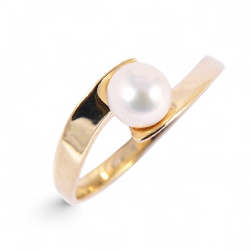 Schmidt Damenring aus 333 Gelbgold mit 6mm Süsswasser-Perle, 7,5mm breit, Größe 54, elegant und zeitlos