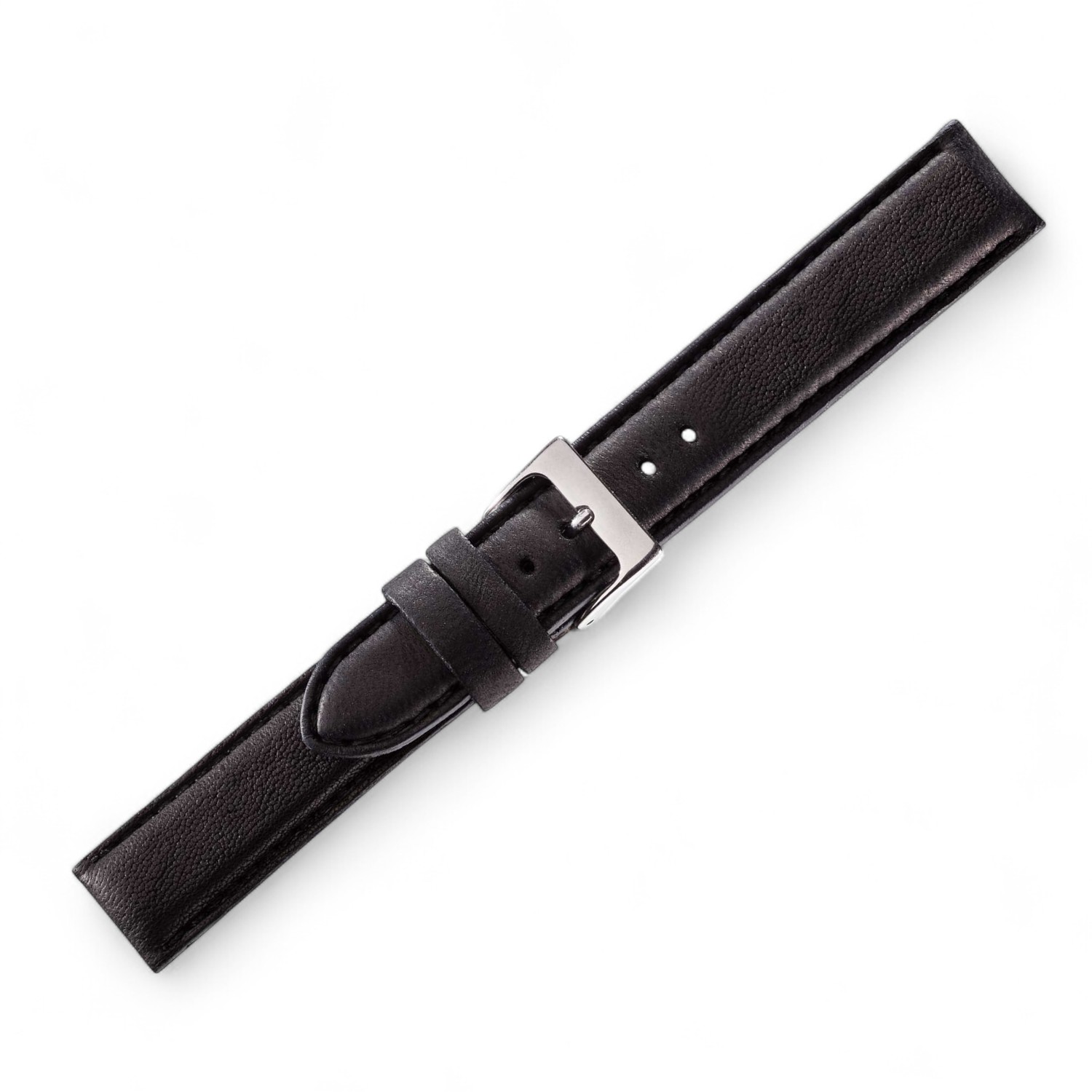 Schmidt Mailand Uhrenarmband aus schwarzem Leder für Herren und Damen, 20mm, silberne Schließe