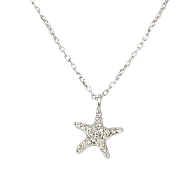 Schmidt Anhänger Seestern aus 925 Silber mit Zirkonia für Damen, Kette 40-45 cm, silberfarben