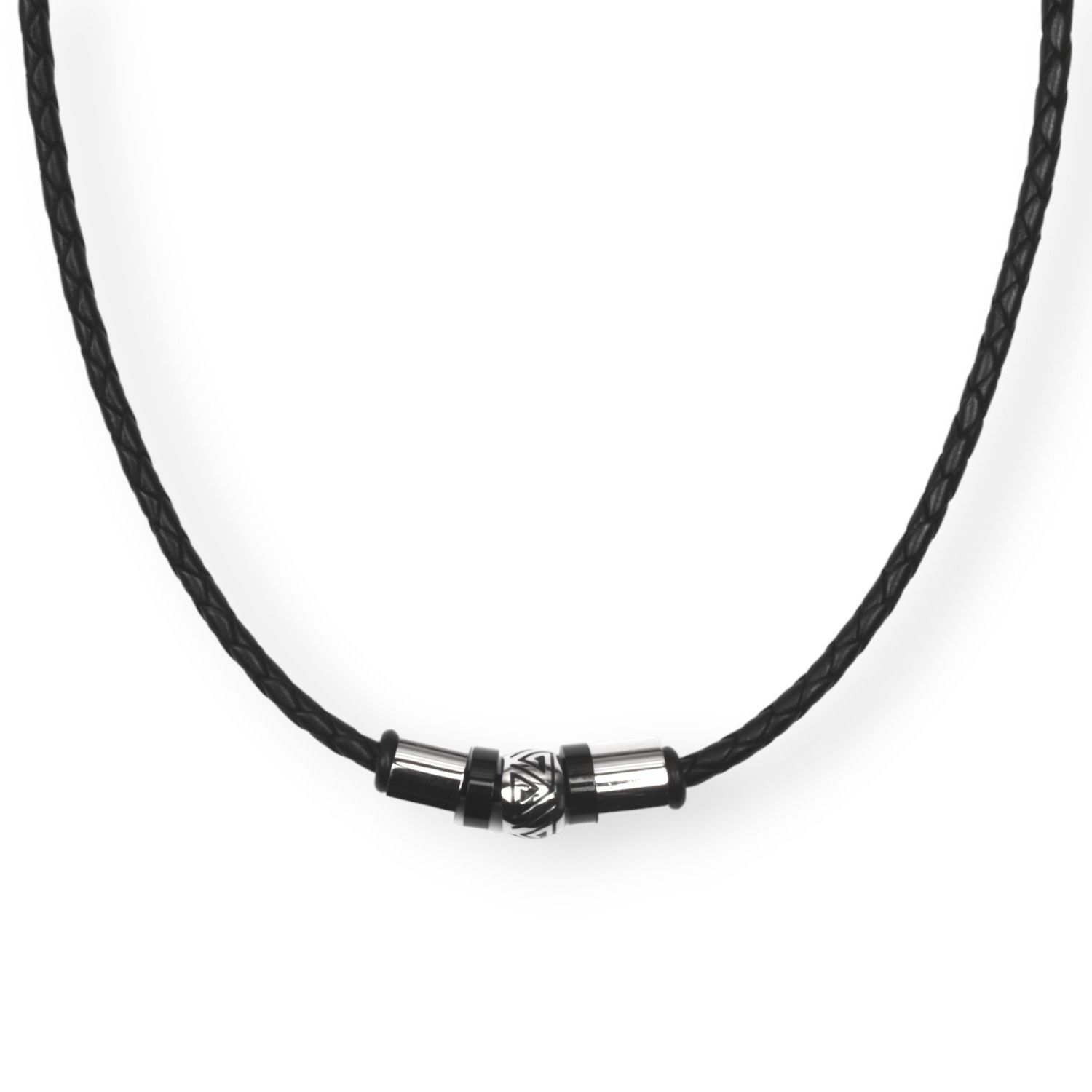 Schmidt Herren Lederkette schwarz mit Edelstahl, 45cm lang, silberfarbene Akzente für stilvolle Looks
