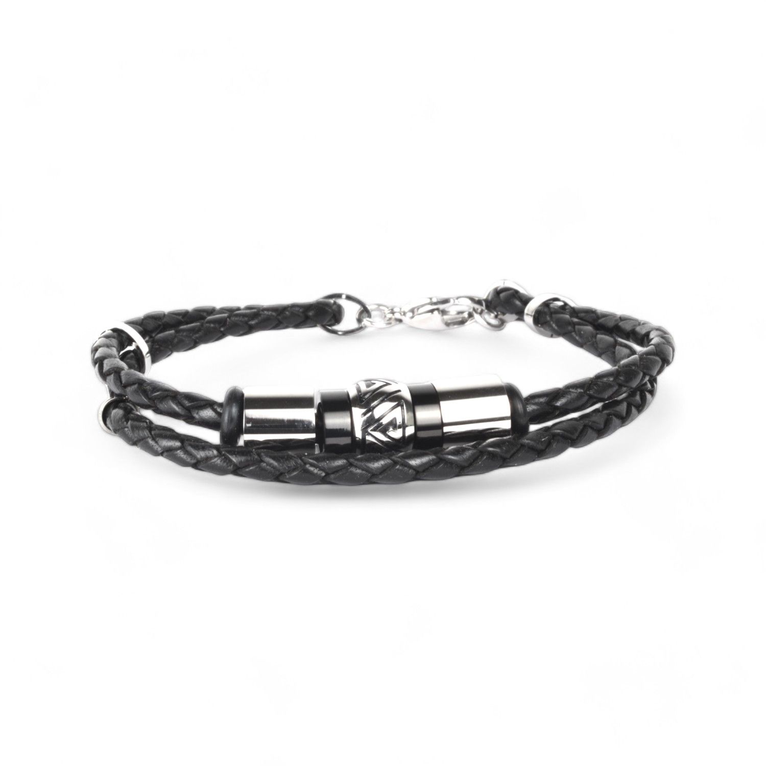 Schmidt Herren Lederarmband schwarz mit Edelstahl, 21cm, stilvoller Armschmuck in Silberfarben