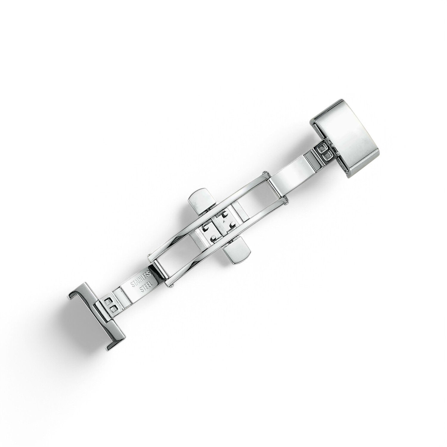 Schmidt Faltschließe für Lederband 16mm, silberfarbene Edelstahl Butterfly mit seitlichen Drückern für Herren