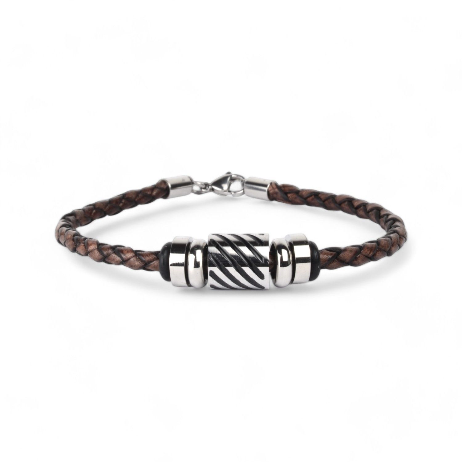 Schmidt Herren Lederarmband aus Edelstahl in Silber und Braun, 21 cm Armschmuck für stilbewusste Männer