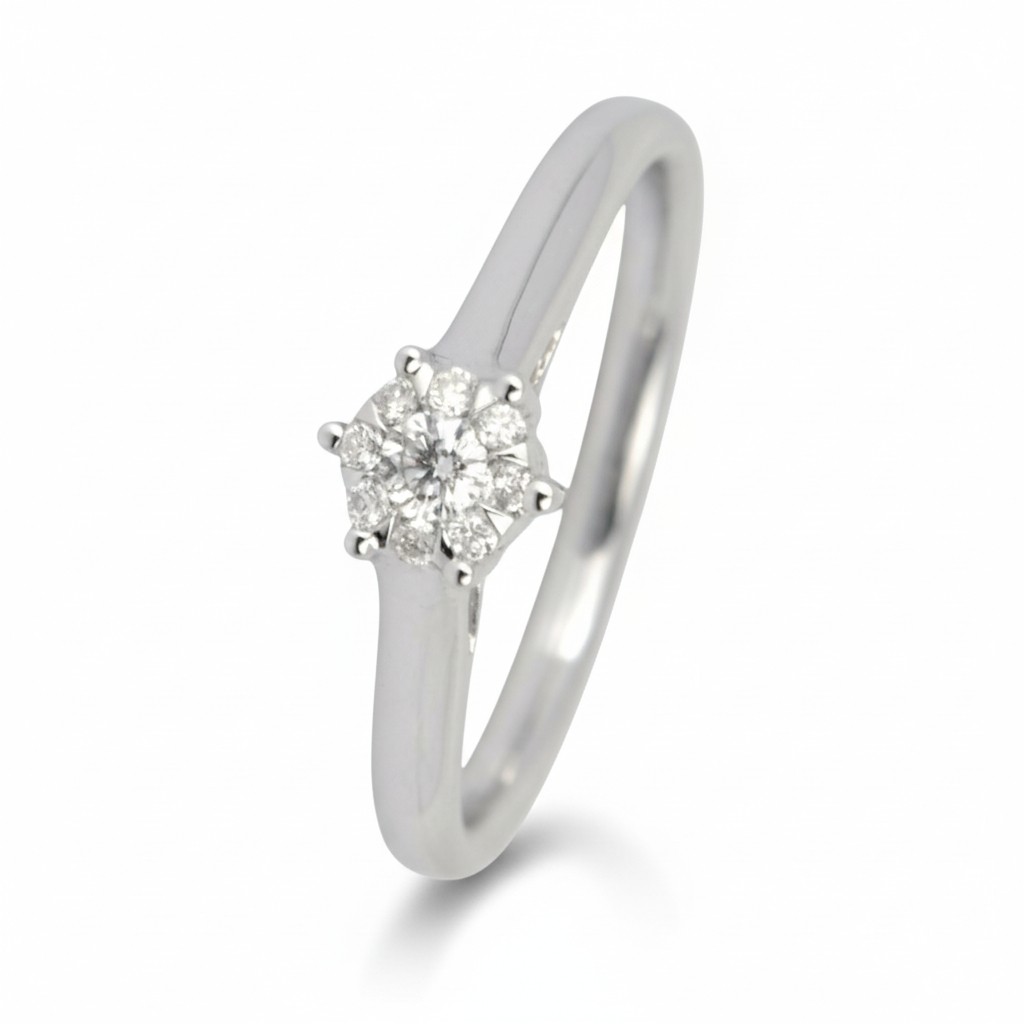 Schmidt Verlobungsring aus 750 Weißgold mit 1 Mittelstein und 8 Brillanten, Damen, silberfarben, 0,17 ct