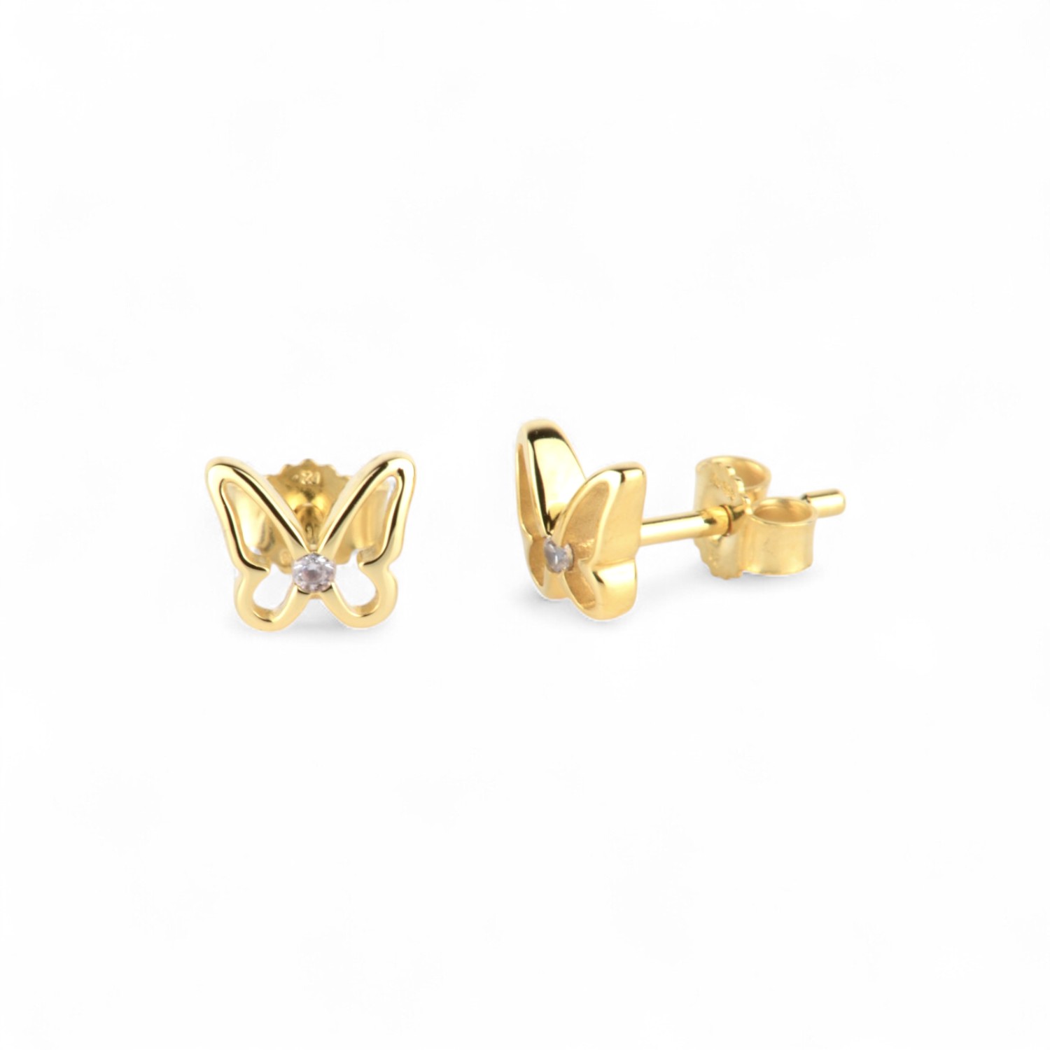 Schmidt Schmetterling Ohrstecker aus 333 Gold mit Zirkonia für Damen und Kinder, goldfarben, 6,2x7,2mm