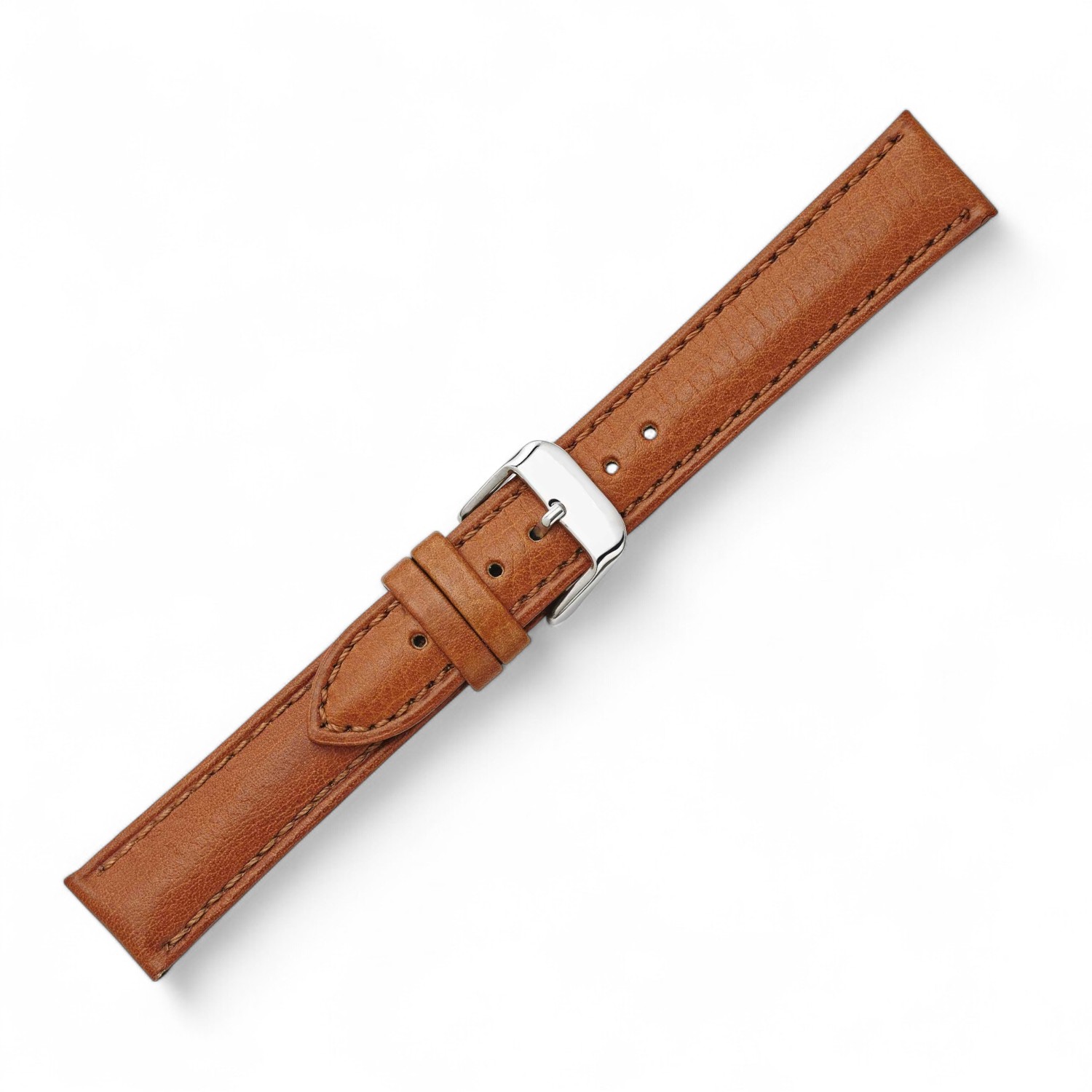 Schmidt Lederband Soft-Kalb in Honig für Damen, 16mm Uhrenarmband aus braunem Leder mit silberner Schließe