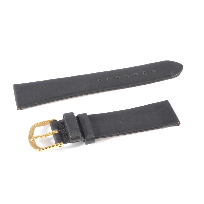 Schmidt Uhrenarmband Schwarz Leder XS, Unisex, Anstoßbreite 18mm, Schließe 16mm