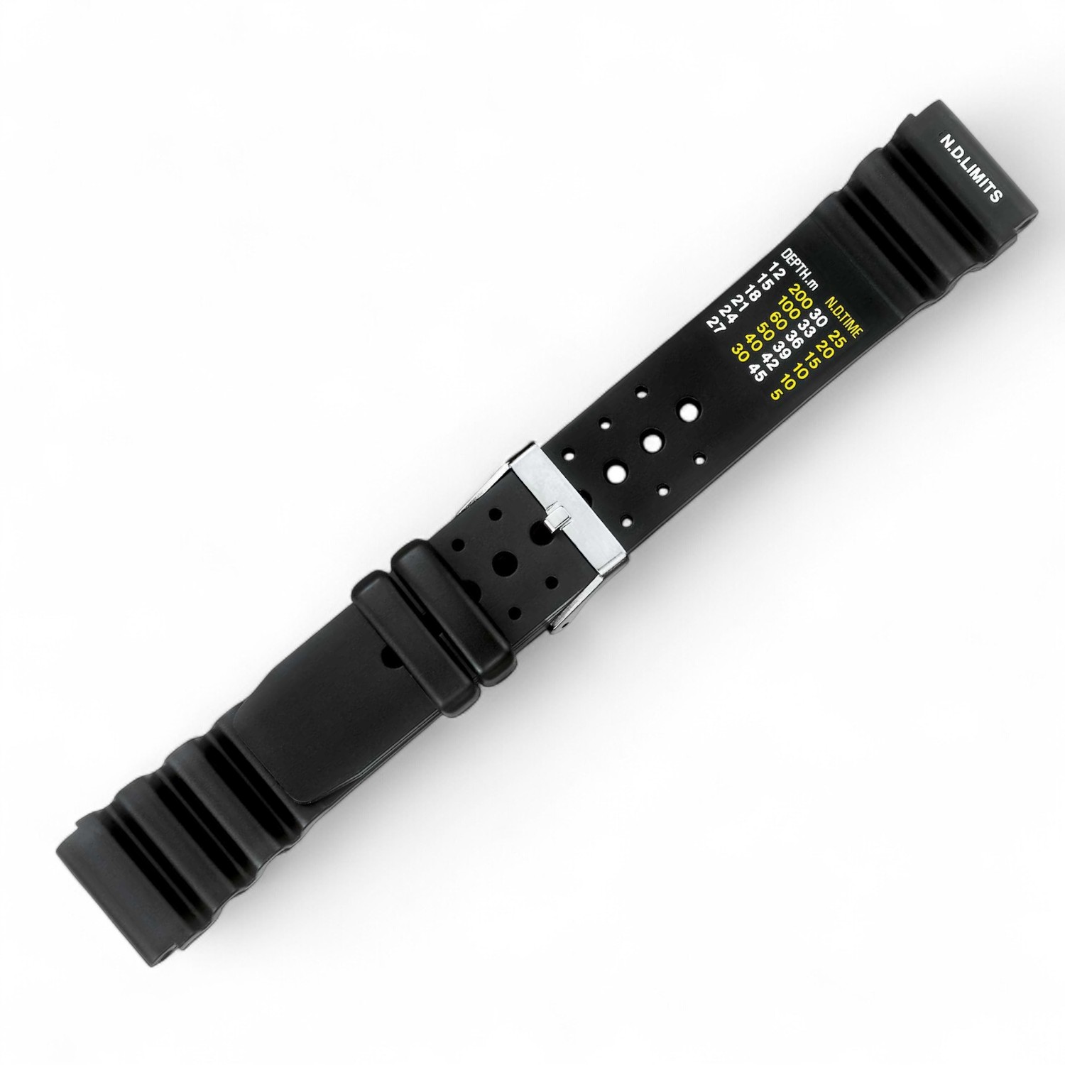 Schmidt Herren Uhrenarmband aus schwarzem Kunststoff, 24mm Anstoßbreite, silberne Schließe